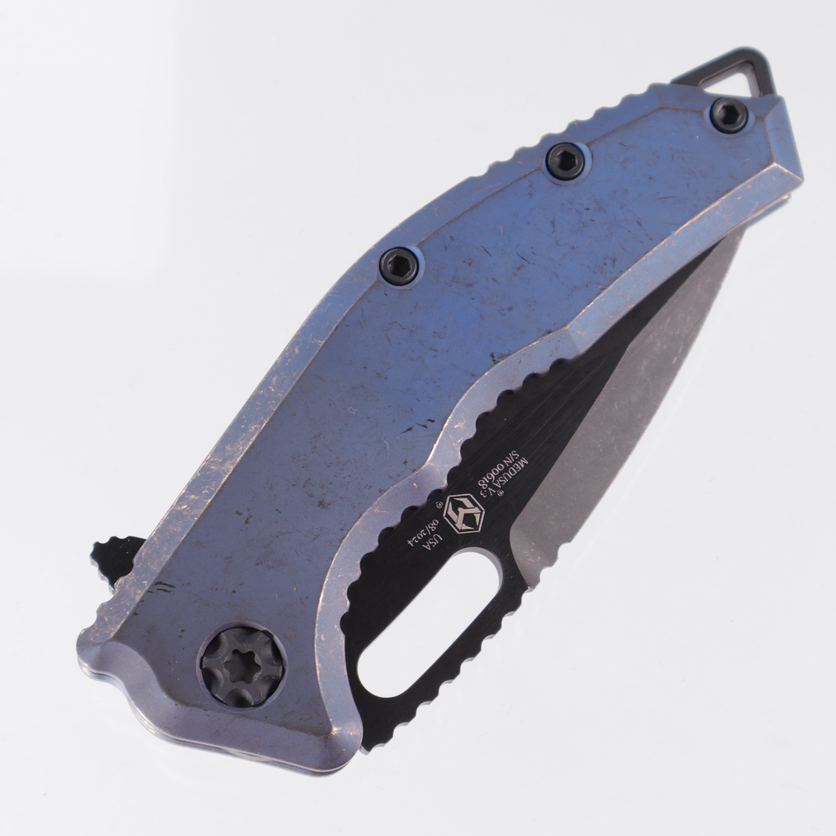 Heretic Medusa Manual - Antique Blue Titanium - DLC Magnacut - H009-6A-TIBLU