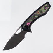 Gecko Customz Knifeworks - Sikorae V2 Flipper - 80s Camo Carbon Inlays & Black PVD Ti Frame - Belt Satin Magnacut - BR OP Exclusive