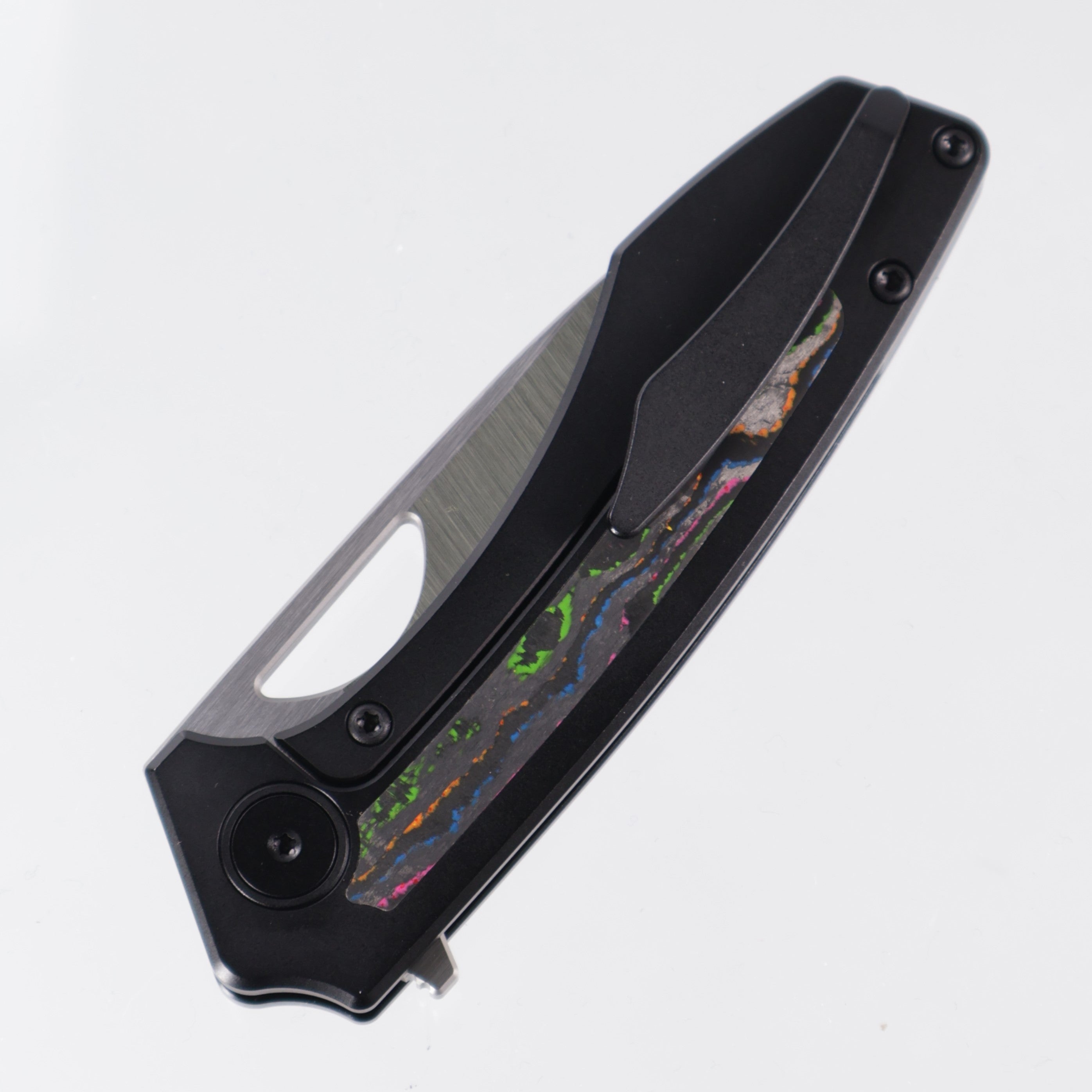 Gecko Customz Knifeworks - Sikorae V2 Flipper - 80s Camo Carbon Inlays & Black PVD Ti Frame - Belt Satin Magnacut - BR OP Exclusive