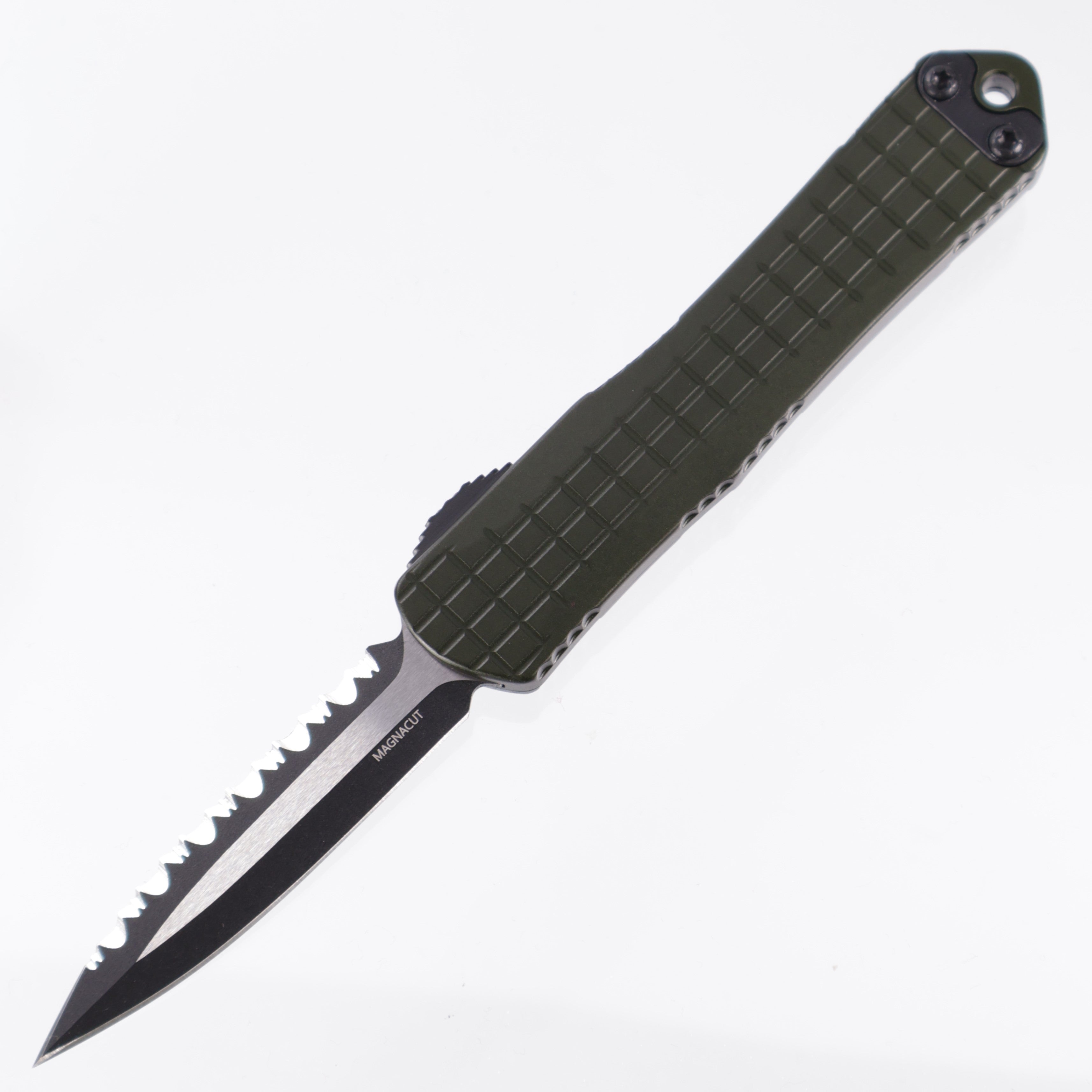 Heretic Manticore S - D/E Two-Tone Magnacut Full Serrated - OD Green Frag Aluminum - H024F-10C-GRN