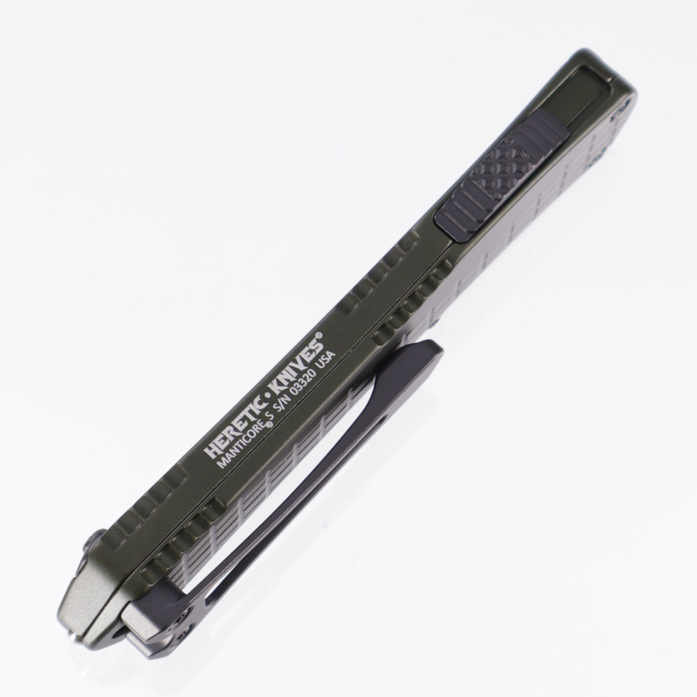 Heretic Manticore S - D/E Two-Tone Magnacut Full Serrated - OD Green Frag Aluminum - H024F-10C-GRN