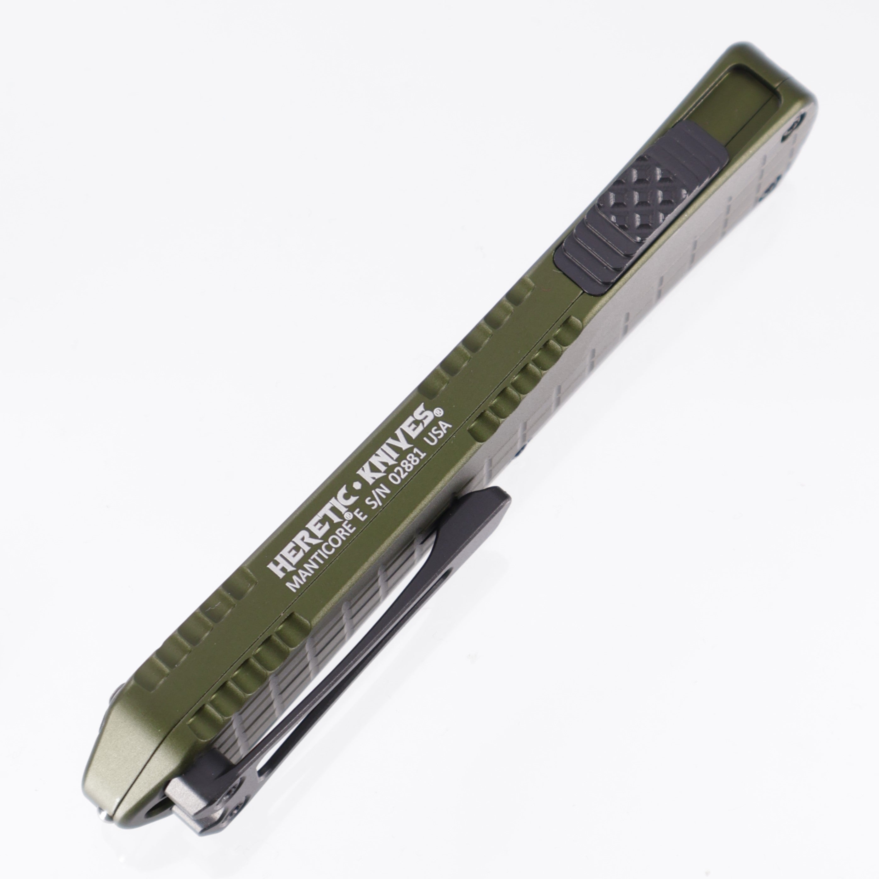 Heretic Manticore E - OD Green Frag Aluminum - Two-Tone Full Serrated D/E Magnacut - H028F-10C-GRN