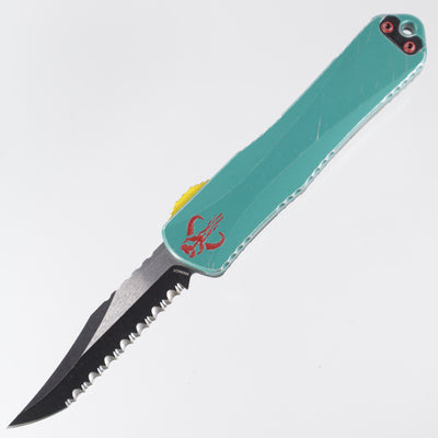 Heretic Manticore E - Bounty Hunter Bowie Full Serrated - CamoCarbon & Distressed Aluminum - Two-Tone Magnacut - H026B-14C-BOUNTY