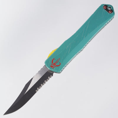 Heretic Manticore X - Bounty Hunter Bowie - Two-Tone Part Serrated Magnacut - CamoCarbon & Distressed Aluminum - H030B-14B-BOUNTY