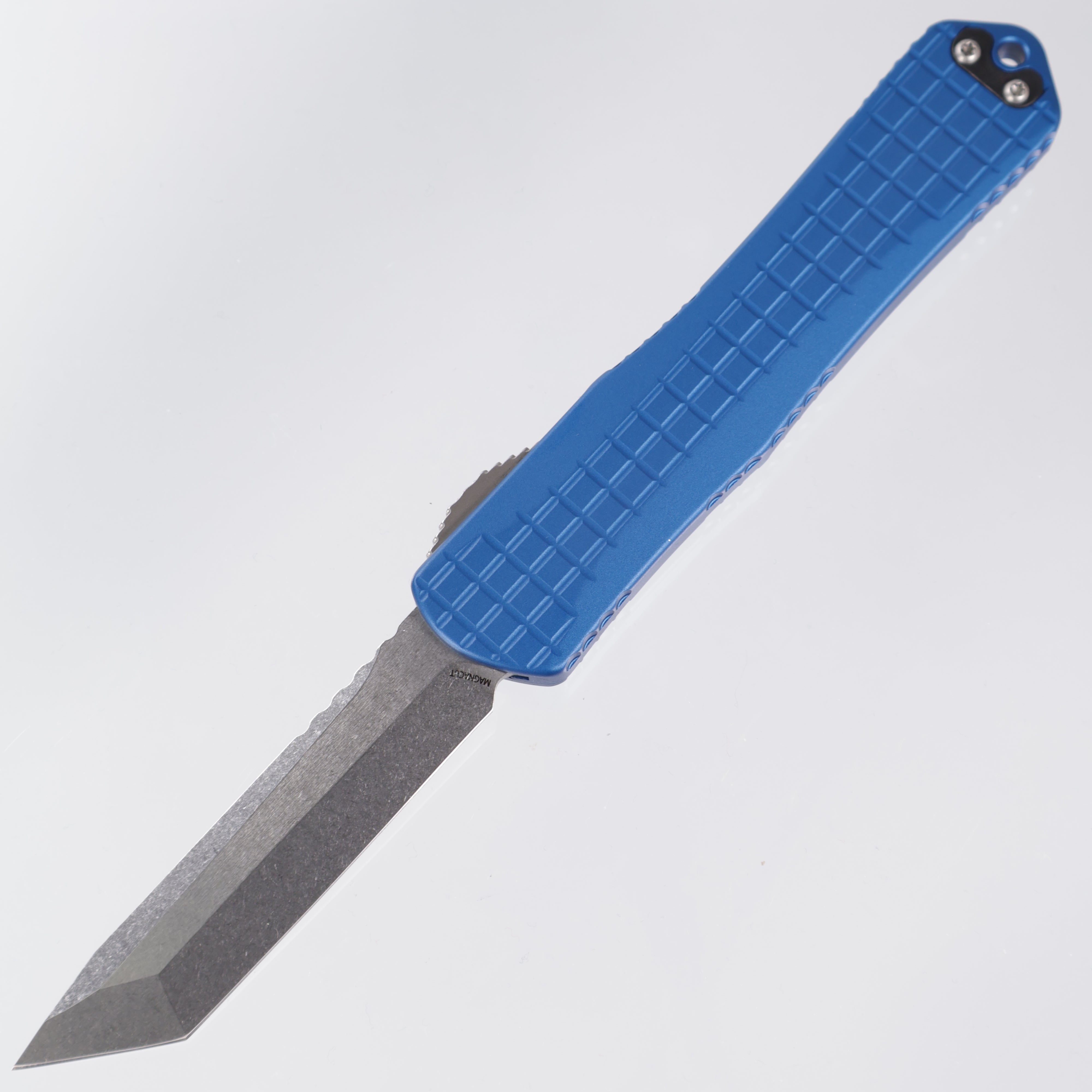 Heretic Manticore X - Blue Frag Aluminum - Tanto Stonewash Magnacut - H031F-2A-BLU