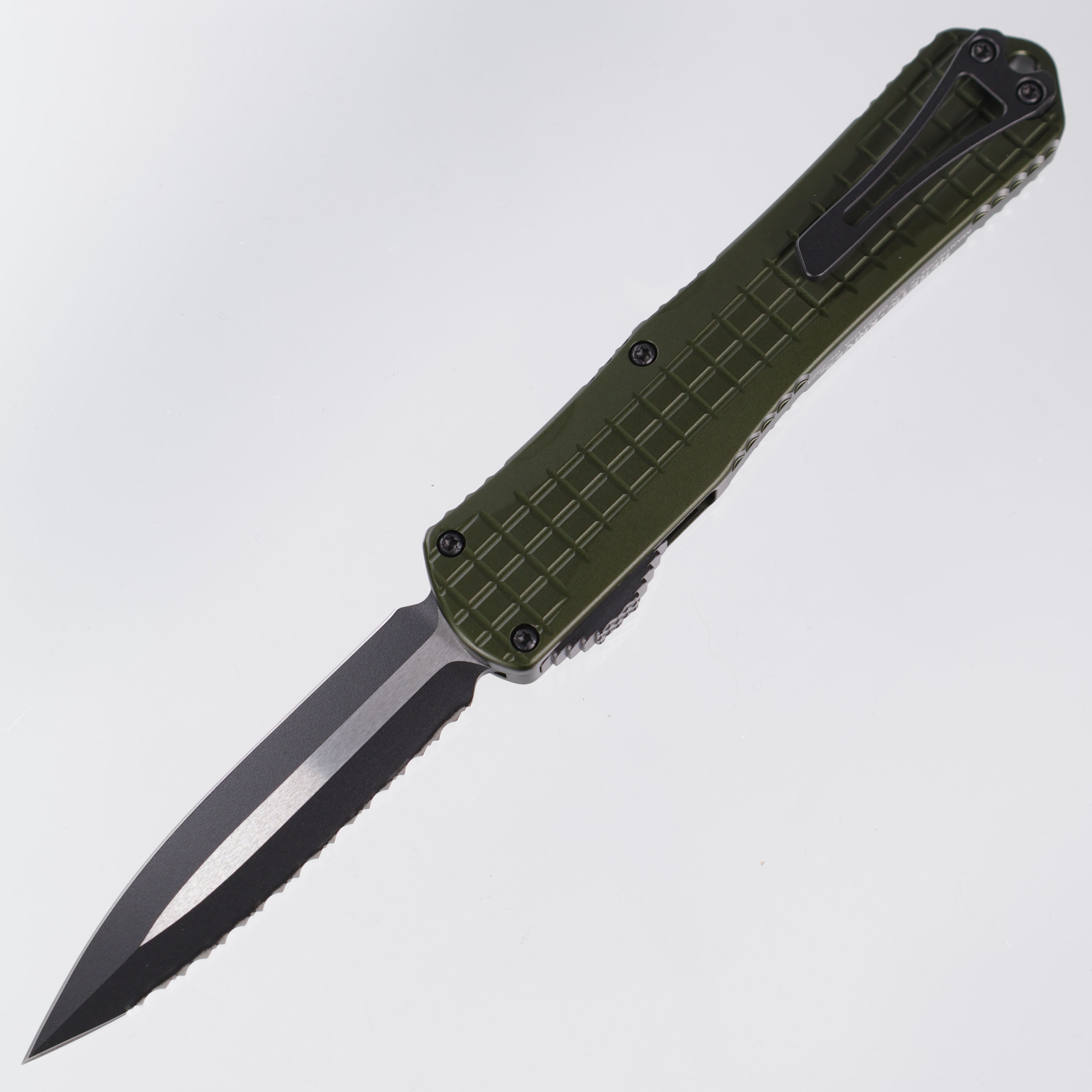 Heretic Manticore X - OD Green Frag Aluminum - Two-Tone Double Edge Full Serrated Magnacut - H032F-10C-GRN