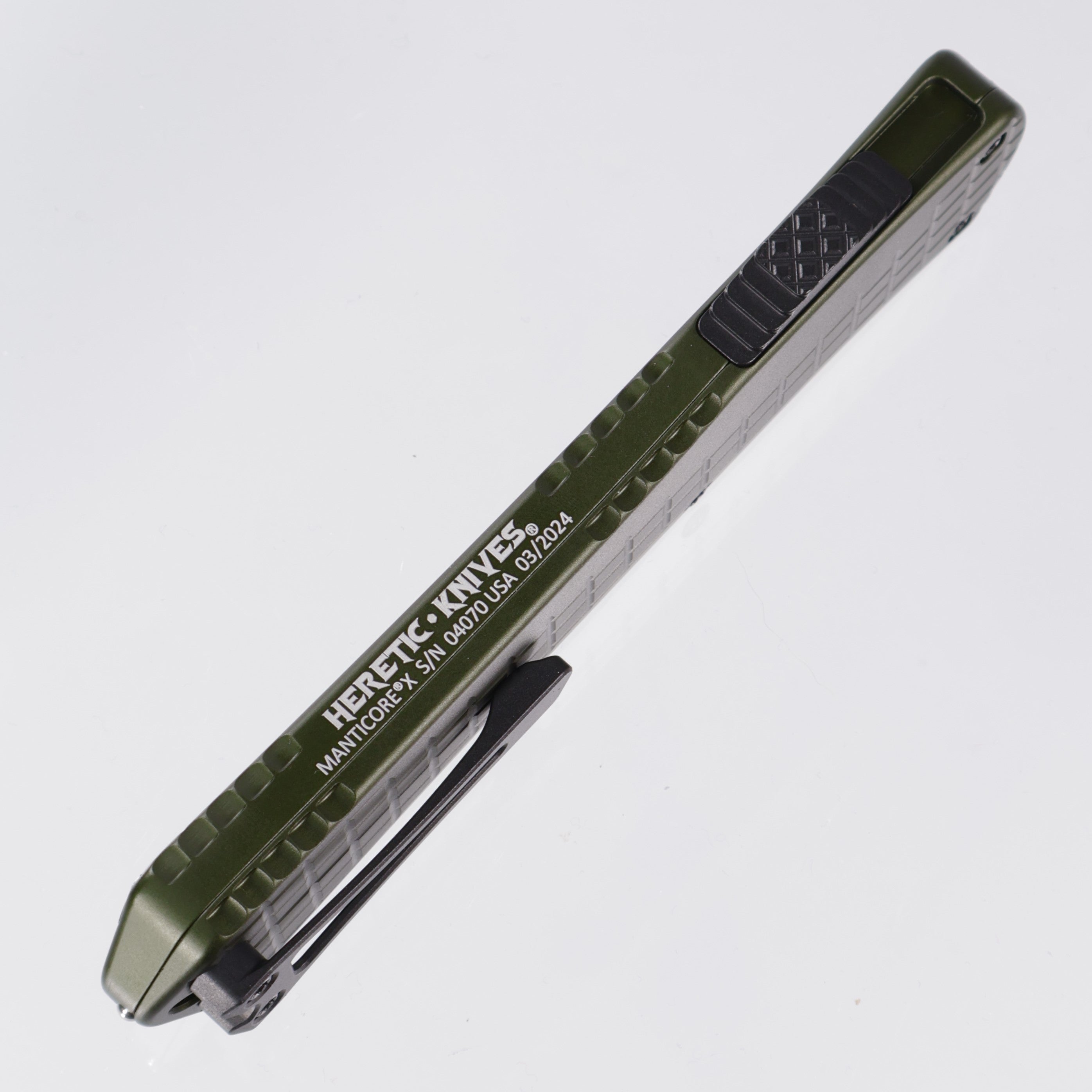 Heretic Manticore X - OD Green Frag Aluminum - Two-Tone Double Edge Magnacut - H032F-10A-GRN
