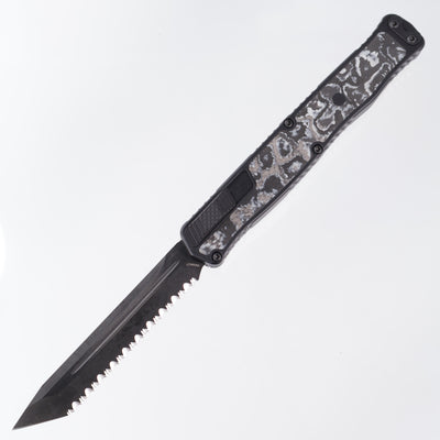 Heretic Cleric 2 - White Camo Carbon Inlays - Tanto Full Serrated DLC Magnacut - Cleric II H019-6C-WT/CC