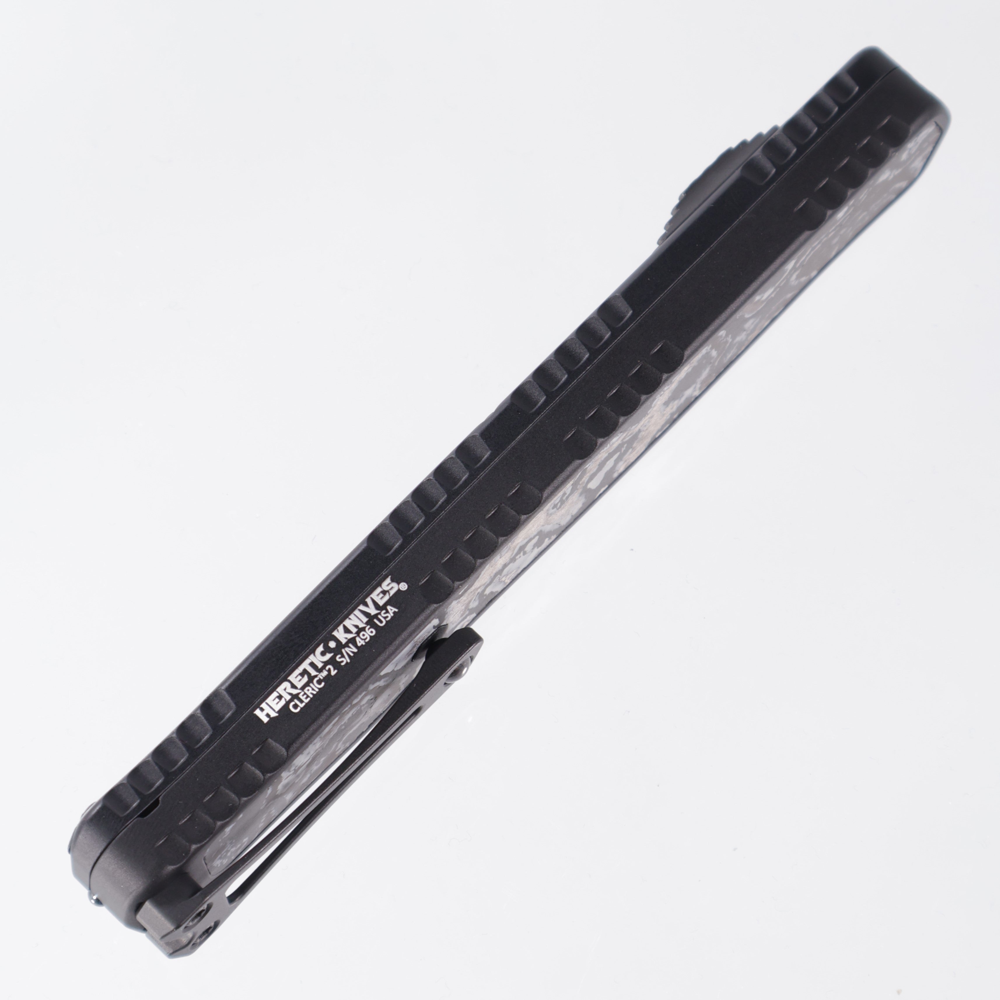 Heretic Cleric 2 - White Camo Carbon Inlays - DLC Double Edge Magnacut - Cleric II H020-6A-WT/CC