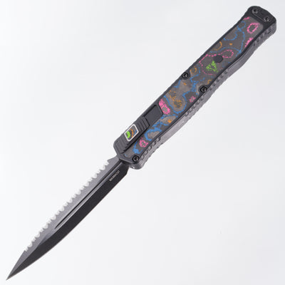 Heretic Cleric 2 - 80s Camo Carbon Inlaid Body & Button - Double Edge Full Serrated - DLC Magnacut - BR OP Exclusive - Cleric II H020-6C-80/CC