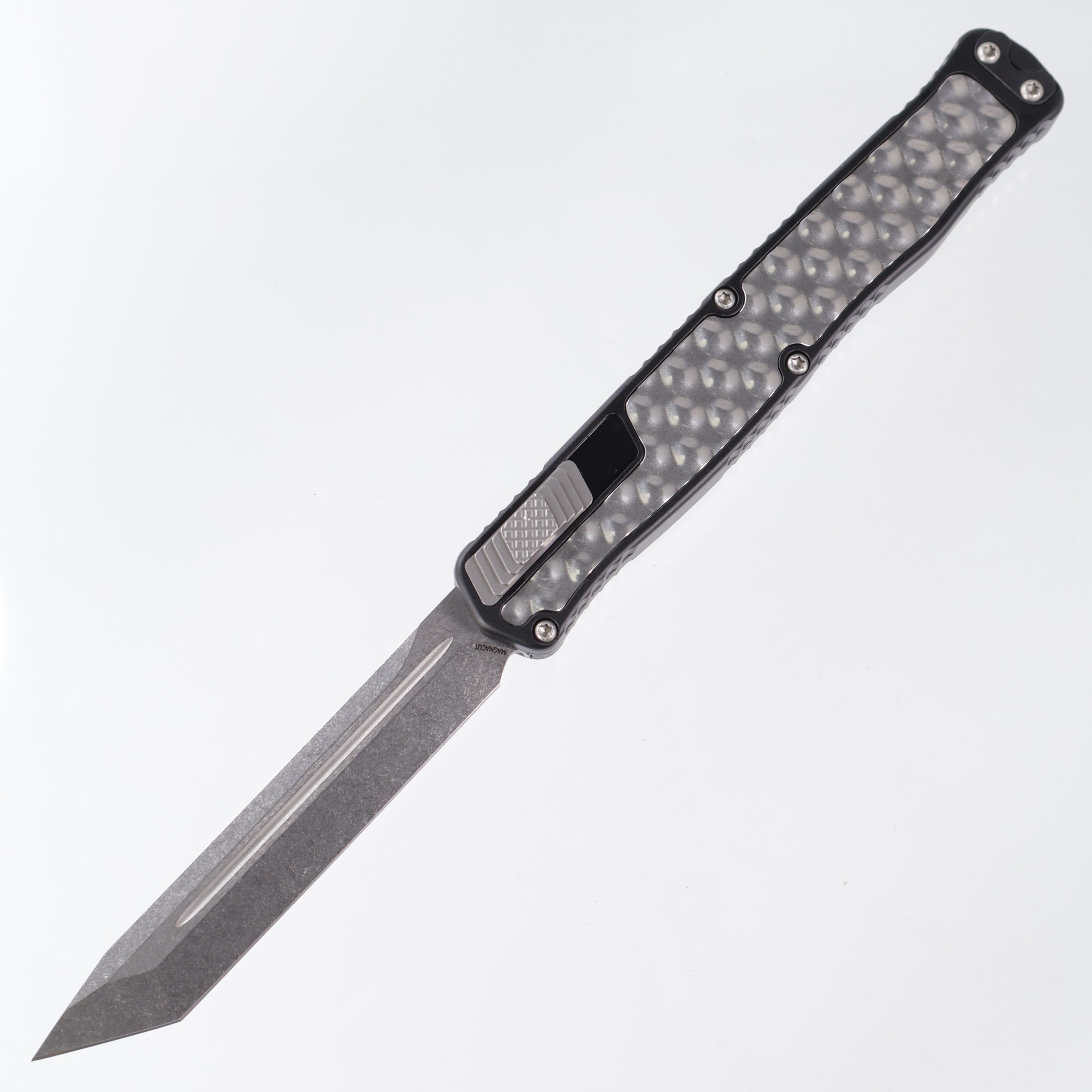 Heretic Cleric 2 - Tanto Stonewash Magnacut - Black Aluminum w/ Stainless Steel Inlays - Cleric II H019-2A