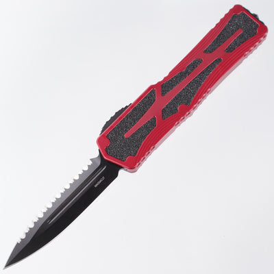Heretic Colossus - DLC Magnacut Double Edge Full Serrated - Red Aluminum w/ Grip Tape Inlay - H041-6C-RED