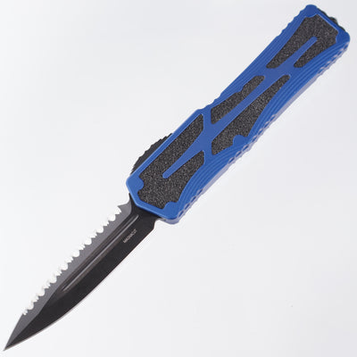 Heretic Colossus - DLC Magnacut Double Edge Full Serrated - Blue Aluminum w/ Grip Tape Inlay - H041-6C-BLUE