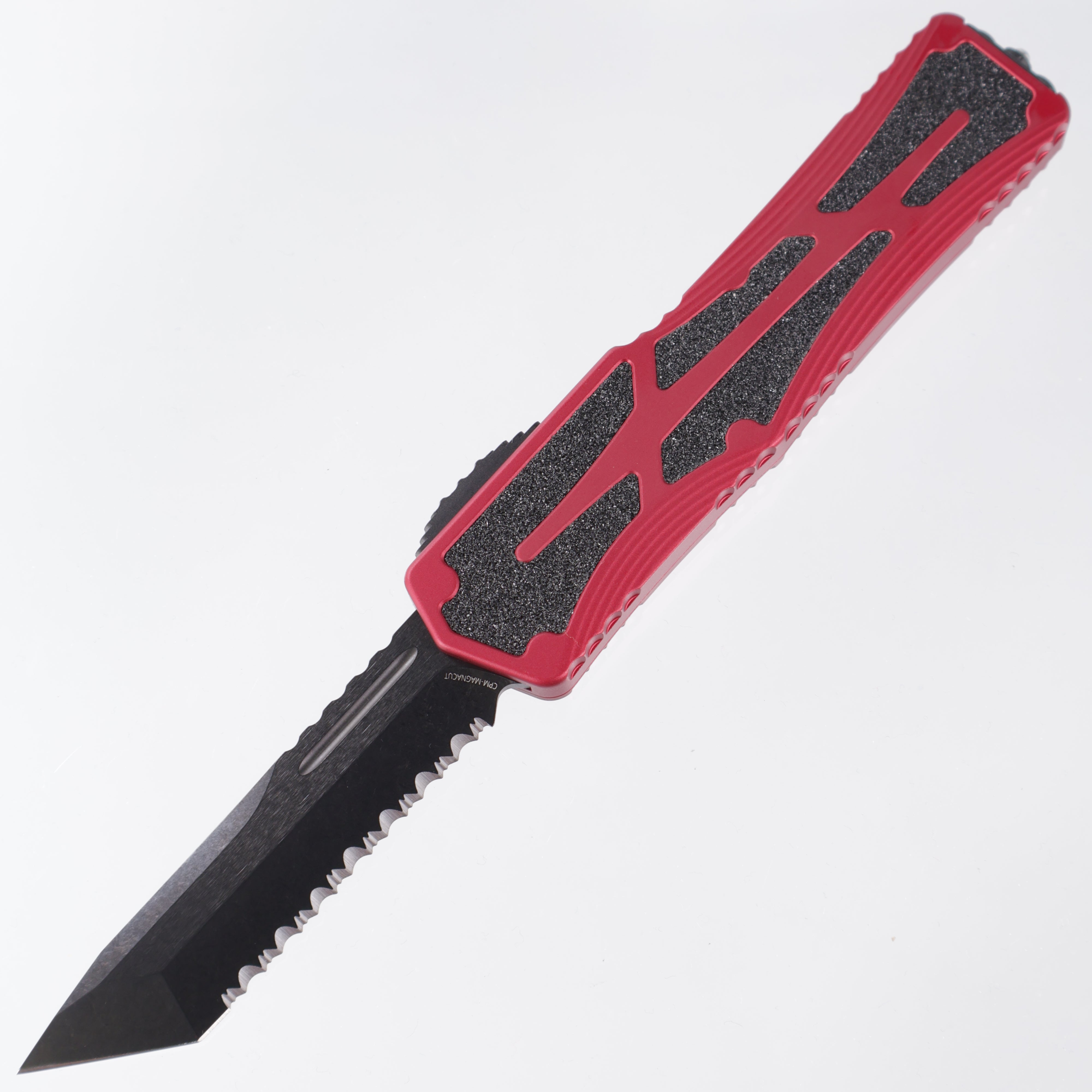 Heretic Colossus - DLC Magnacut Tanto Full Serrated - Red Aluminum w/ Grip Tape Inlay - H040-6C-RED