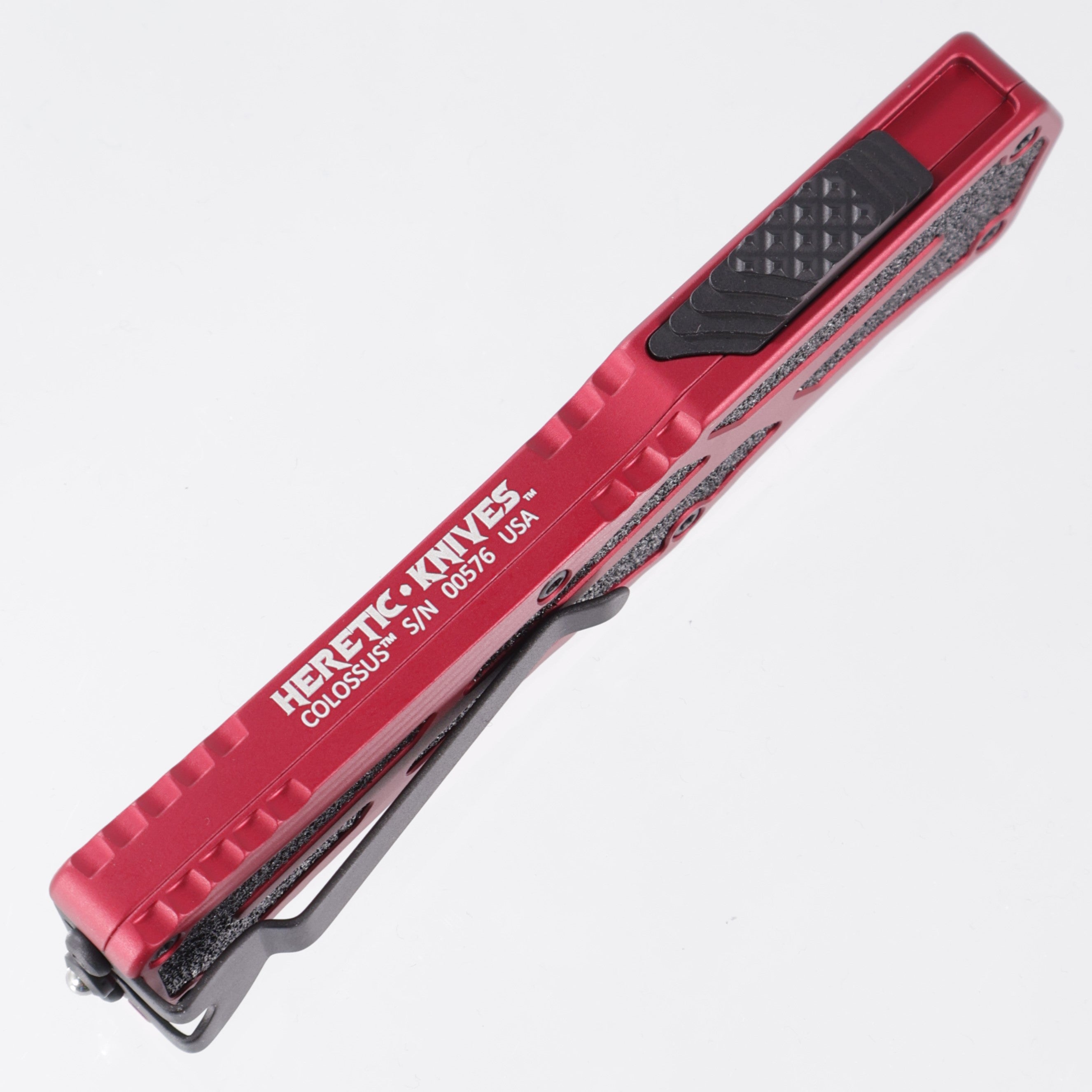 Heretic Colossus - DLC Magnacut Tanto Full Serrated - Red Aluminum w/ Grip Tape Inlay - H040-6C-RED