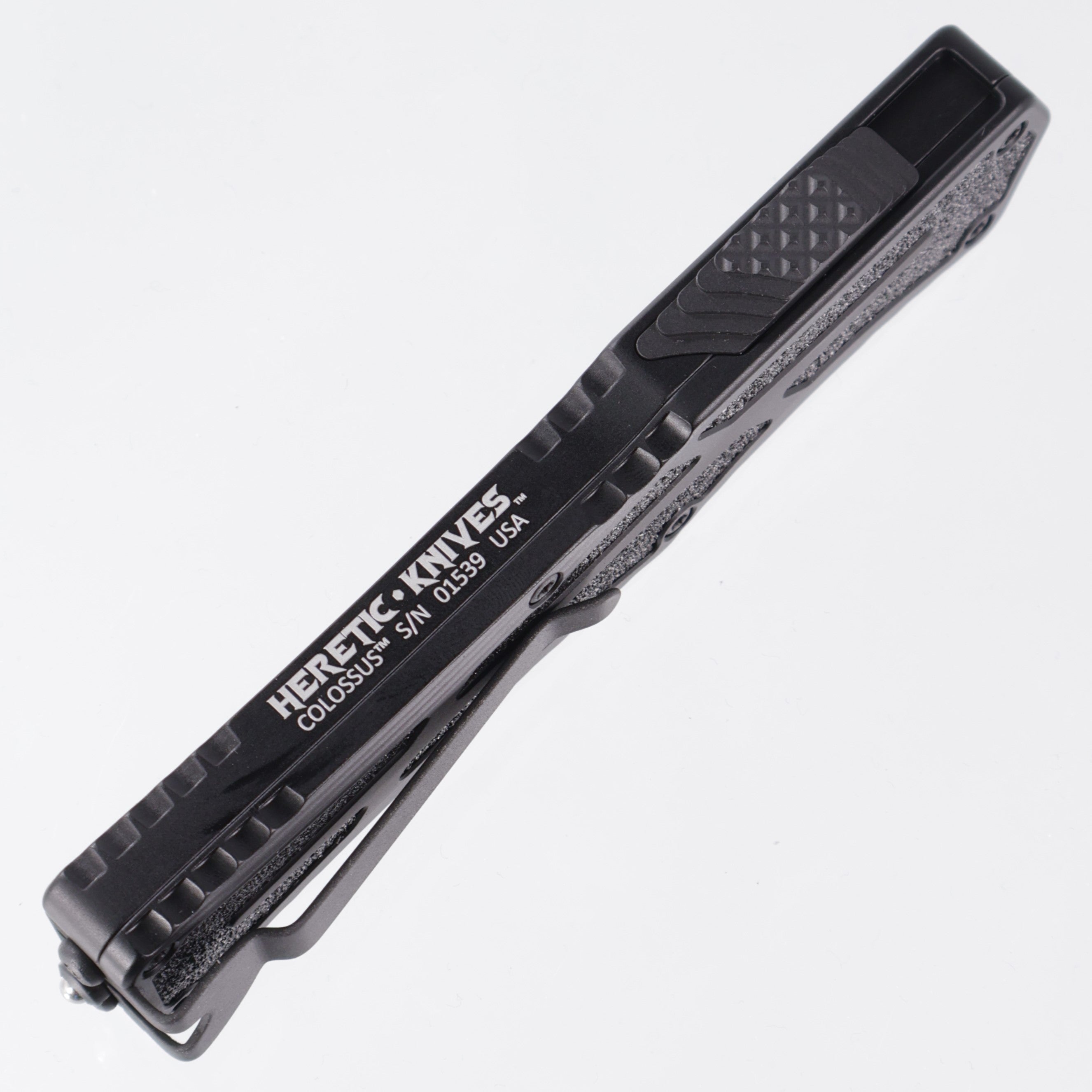 Heretic Colossus - DLC Magnacut Tanto Full Serrated - Black Aluminum w/ Grip Tape Inlay - H040-6C-T TANTO