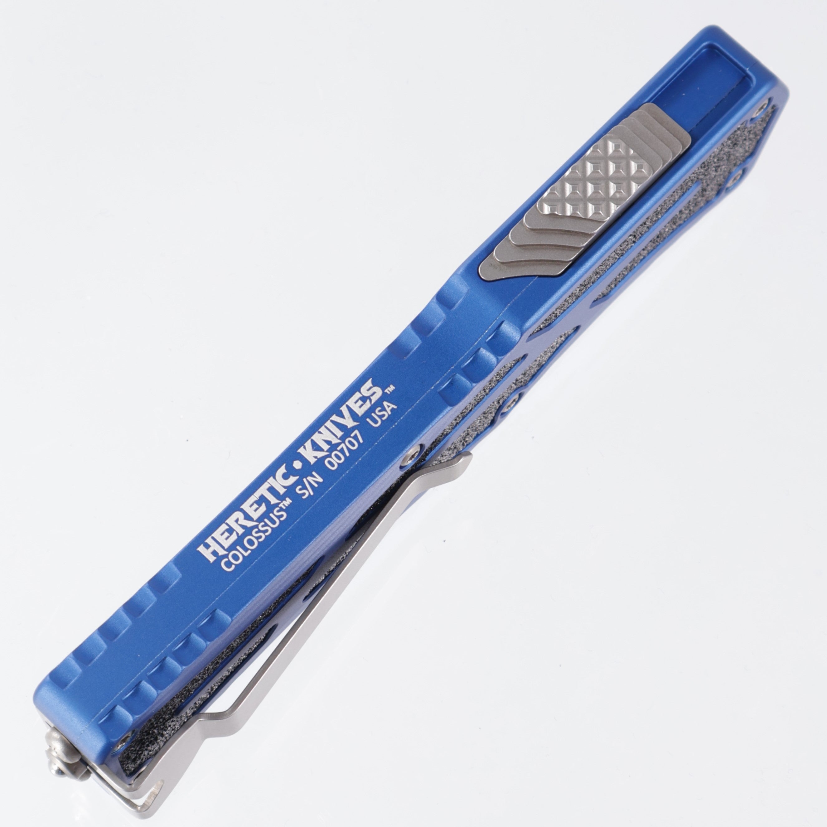 Heretic Colossus - Magnacut Partial Serrate - Blue Aluminum w/ Grip Tape Inlay - H039-2B-BLU