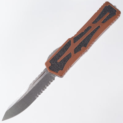Heretic Colossus - Magnacut Partial Serrate - Root Beer Brown Aluminum w/ Grip Tape Inlay - H039-2B-RB