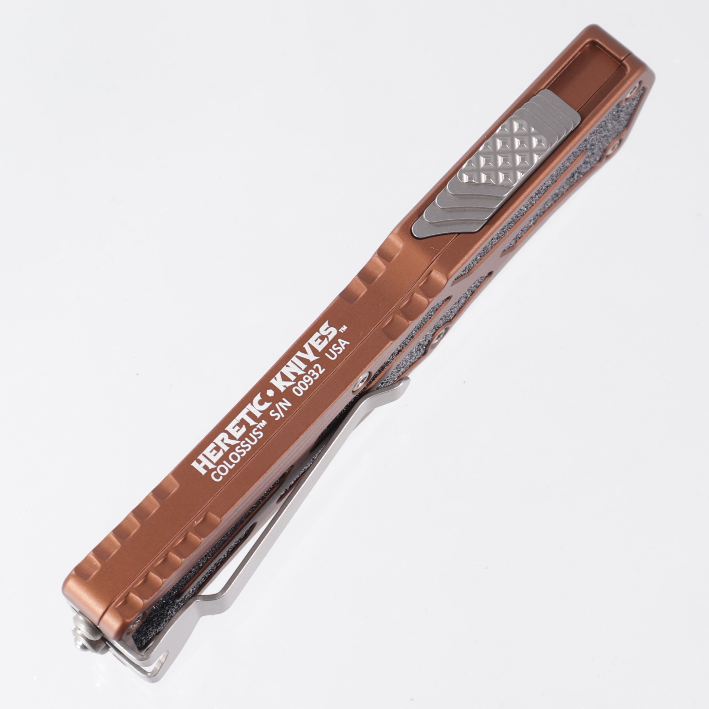 Heretic Colossus - Magnacut Partial Serrate - Root Beer Brown Aluminum w/ Grip Tape Inlay - H039-2B-RB