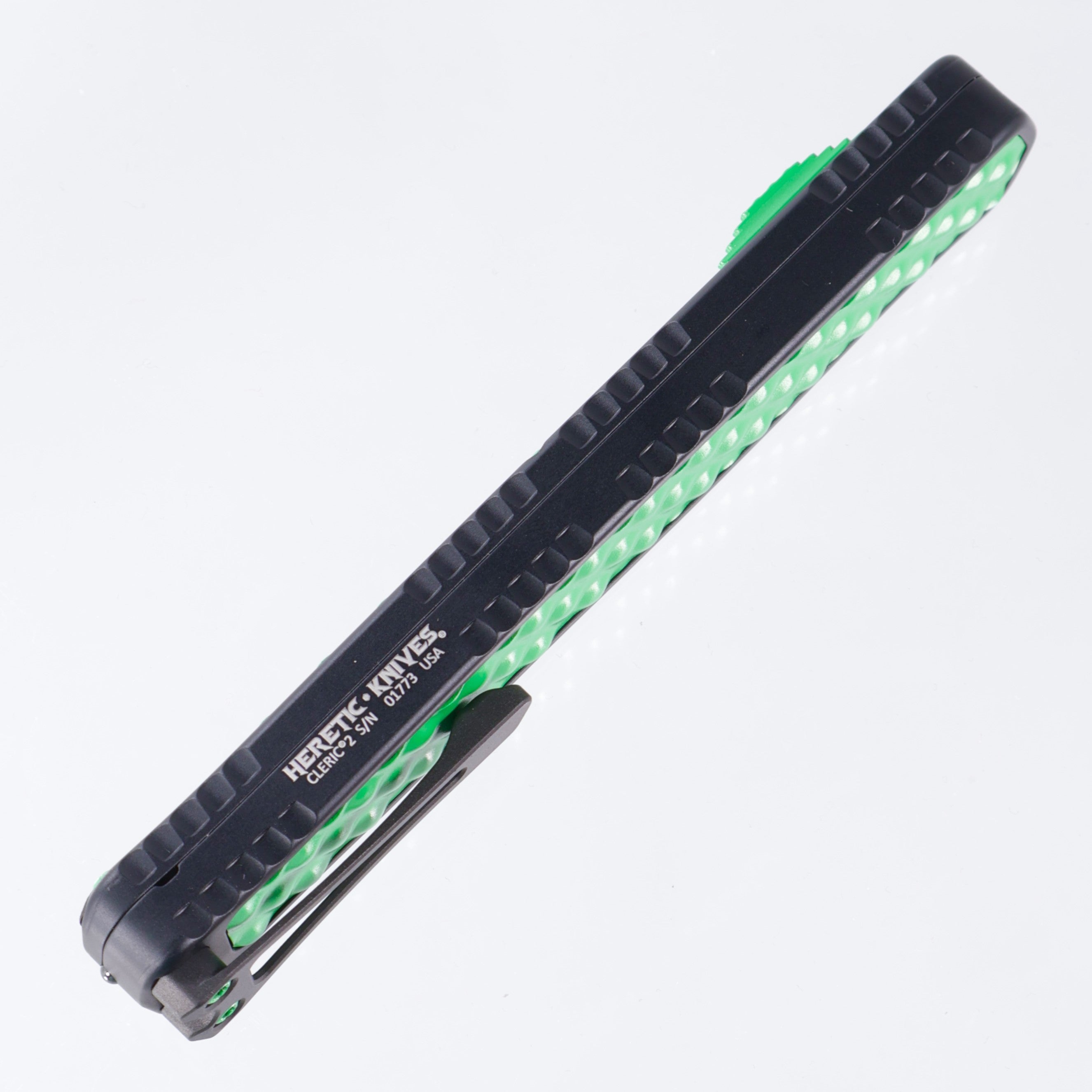 Heretic Cleric 2 - Black w/ Toxic Green Stainless Inlay - DLC Double Edge Magnacut - Cleric II H020-6A-TXHDW