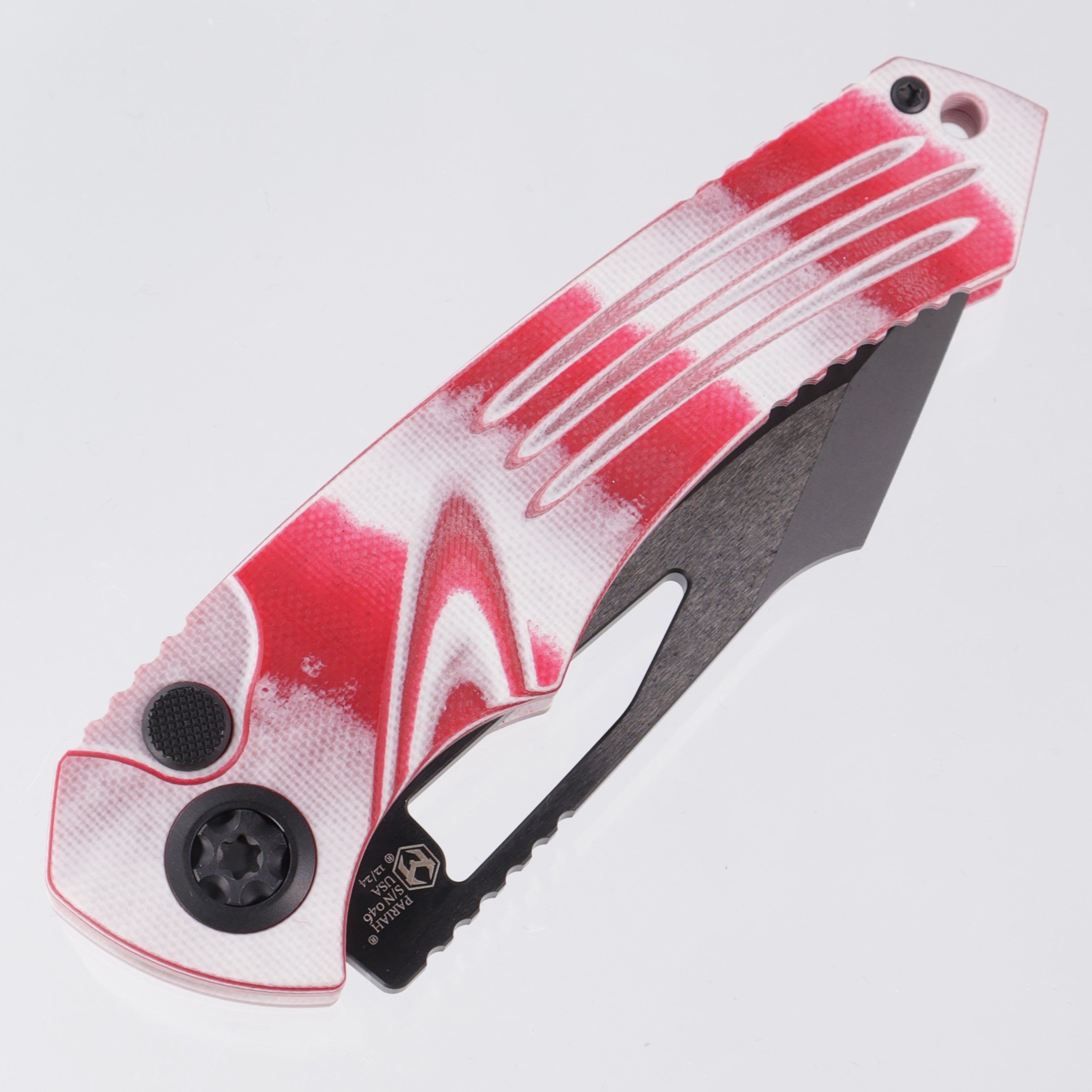 Heretic Pariah Manual - Red & White G10 - DLC Magnacut - Candy Cane G10 - H046-6A-CANDY