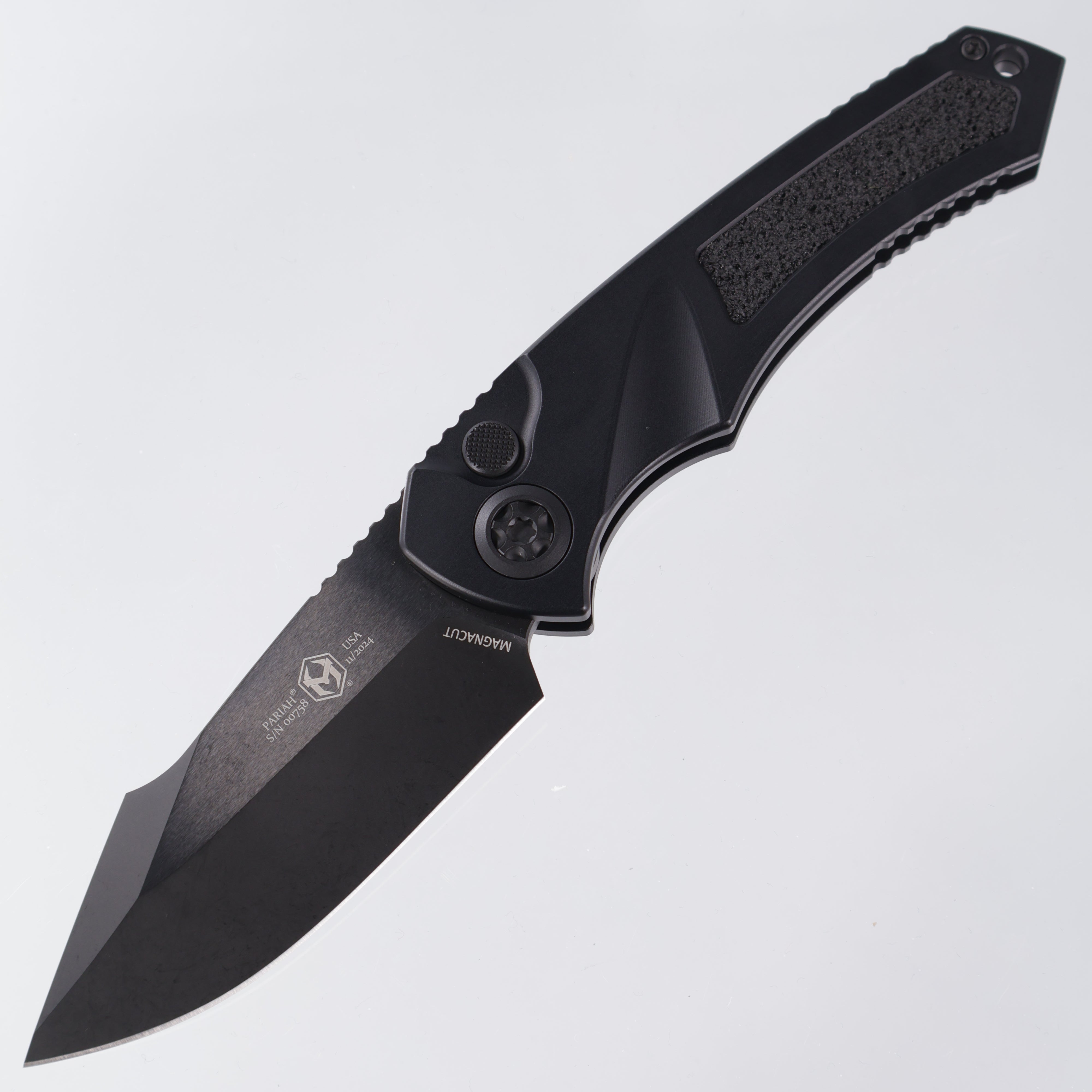 Heretic Pariah Auto - (Glossy) Black Anodized Aluminum w/ Black Traction Inlays - DLC Magnacut - H048-6A-T