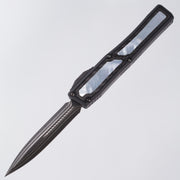 Heretic Nyx Custom - Double Edge Baker Forge Damascus - Aluminum Chassis w/ Carbon Fiber & Mother Of Pearl Inlays - Carbon Fiber Button w/ MOP Inlay - DLC Hardware