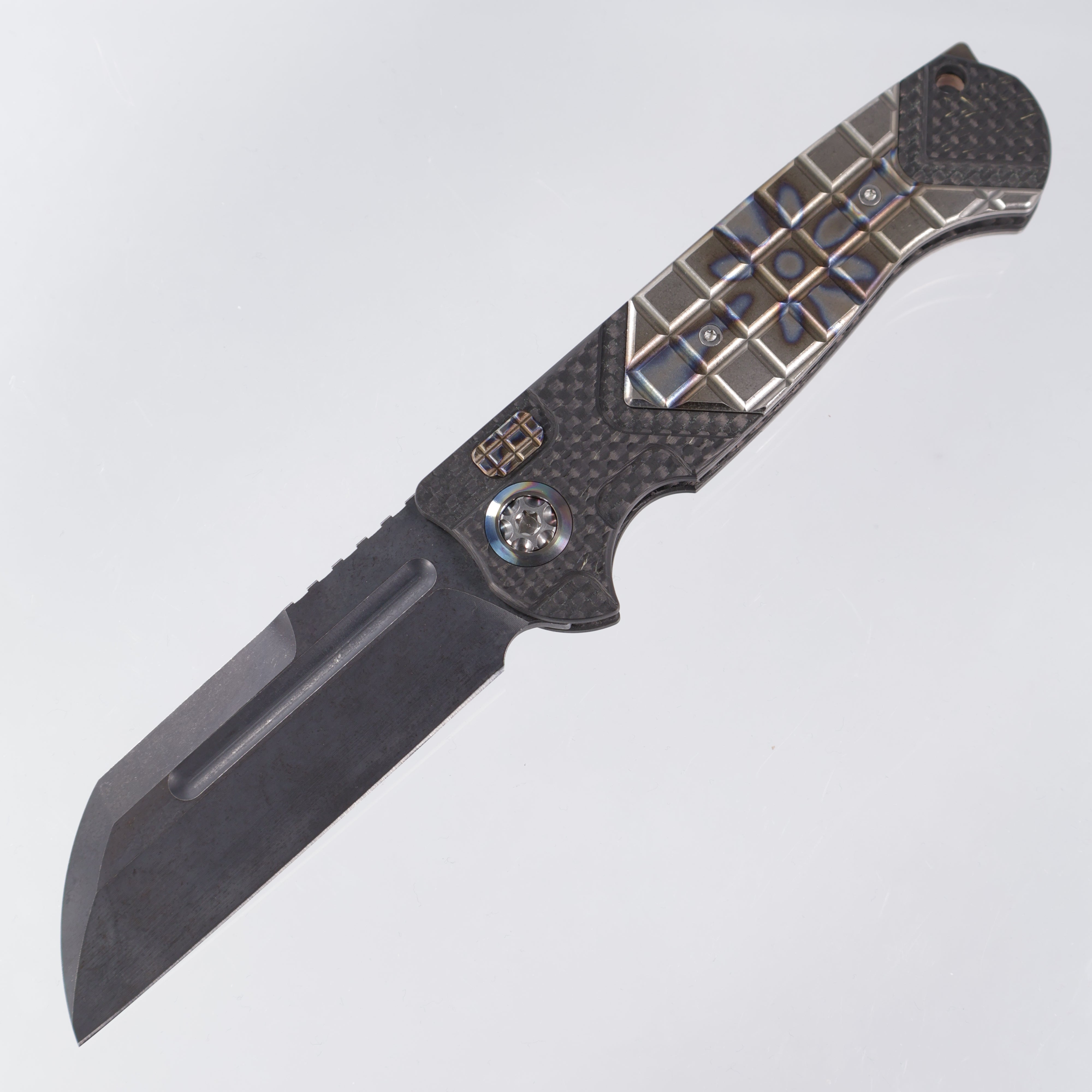 Heretic Butcher Auto Prototype - Carbon Fiber w/ Flamed Titanium Inlays - DLC S35VN - H034-FLAMETi - Pre-Owned