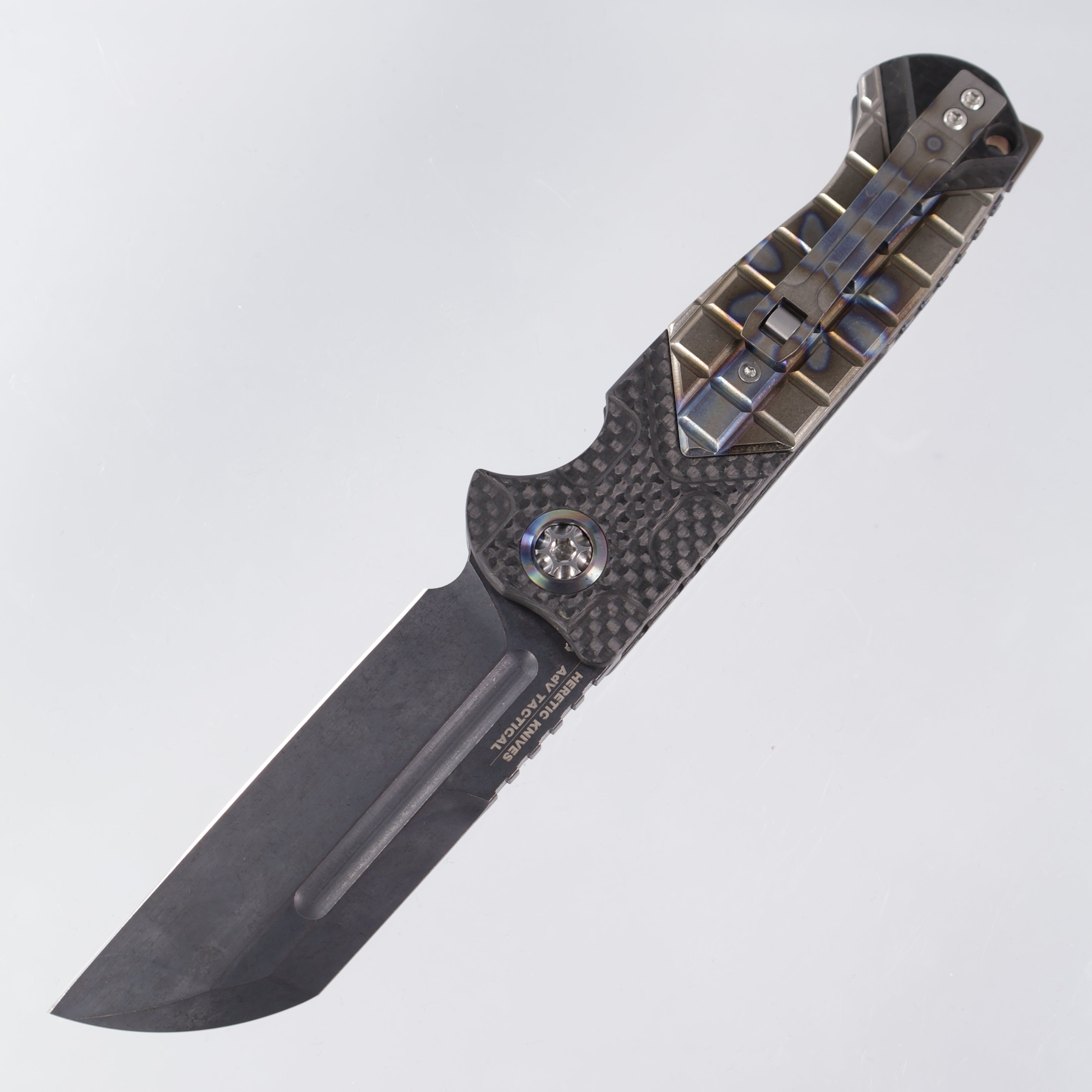 Heretic Butcher Auto Prototype - Carbon Fiber w/ Flamed Titanium Inlays - DLC S35VN - H034-FLAMETi - Pre-Owned