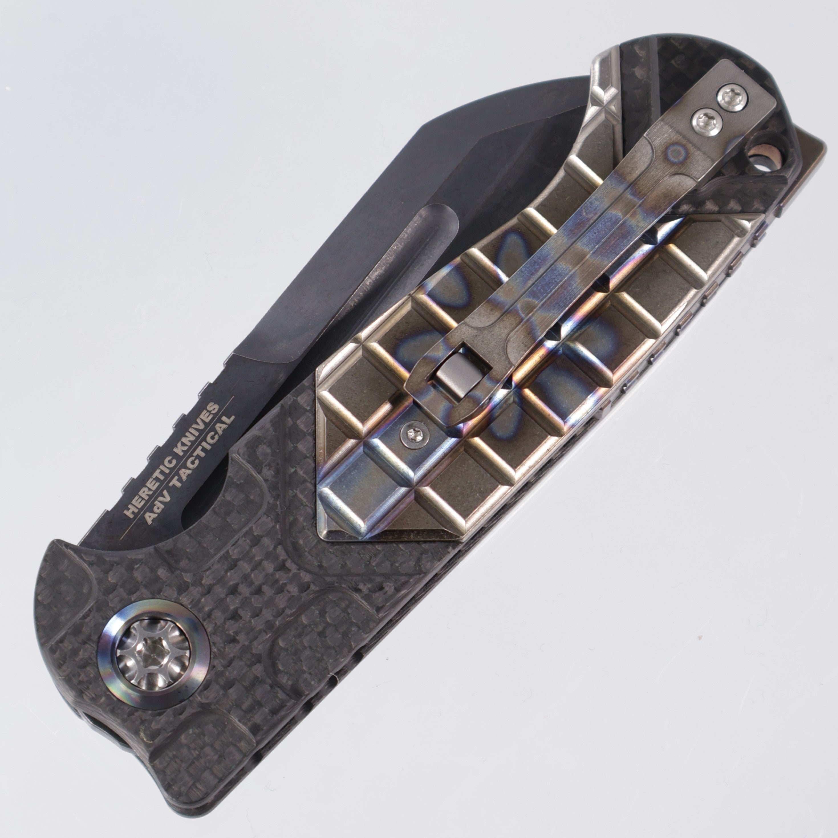 Heretic Butcher Auto Prototype - Carbon Fiber w/ Flamed Titanium Inlays - DLC S35VN - H034-FLAMETi - Pre-Owned