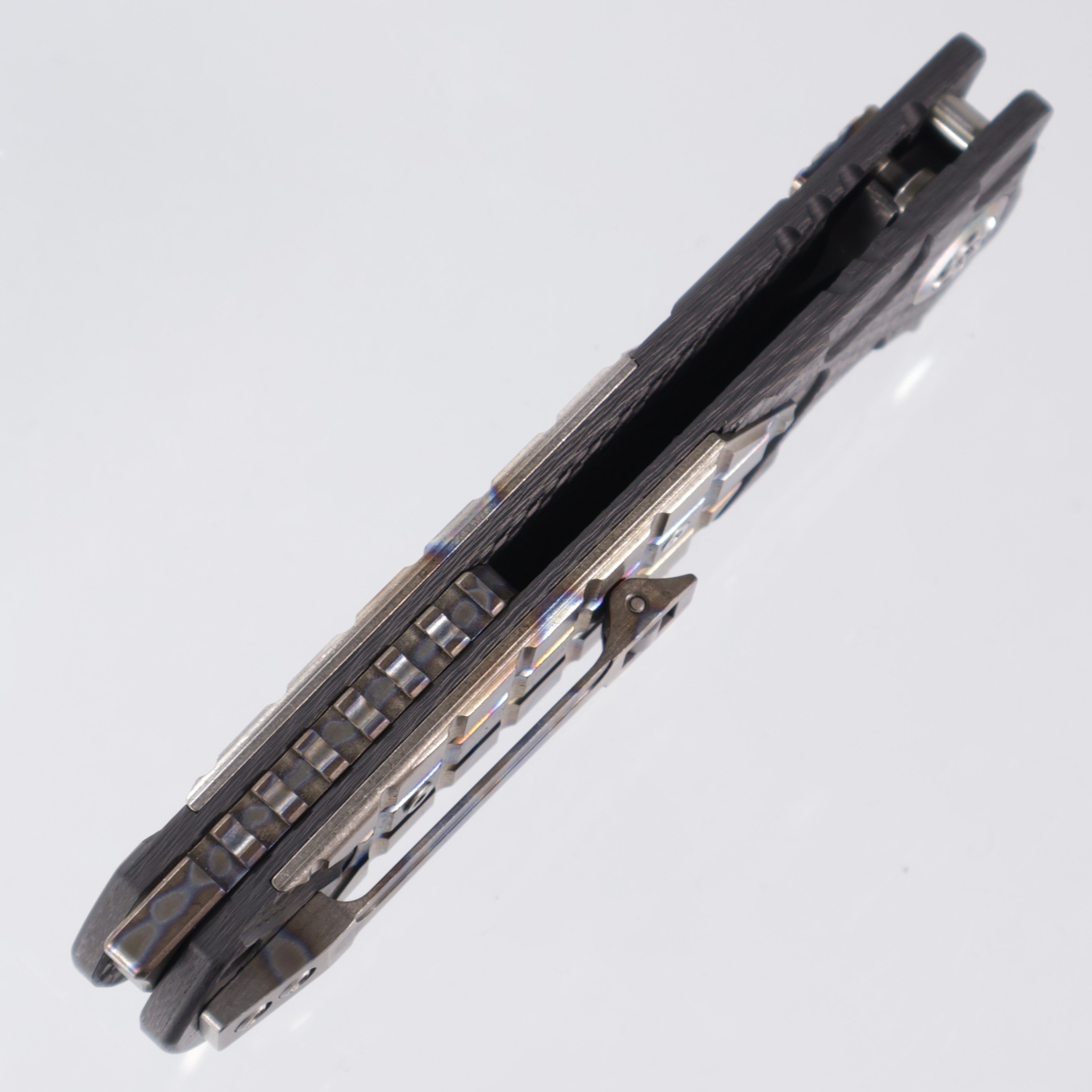 Heretic Butcher Auto Prototype - Carbon Fiber w/ Flamed Titanium Inlays - DLC S35VN - H034-FLAMETi - Pre-Owned