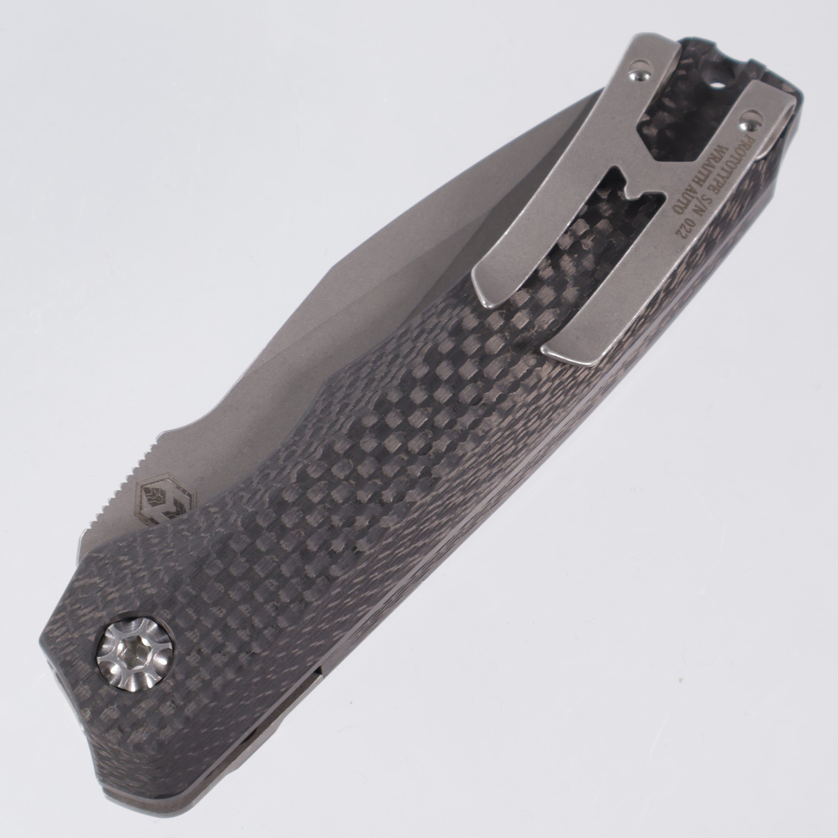 Heretic Wraith Auto Prototype - Battleworn S35VN - Integral Carbon Fiber w/ Titanium Bolster - Pre-Owned