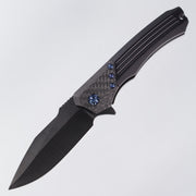 Heretic Wraith Manual V2 Prototype - Satin DLC w/ Hand Ground S35VN - Integral Aluminum w/ CF Bolster - Blue Hardware - Pre-Owned