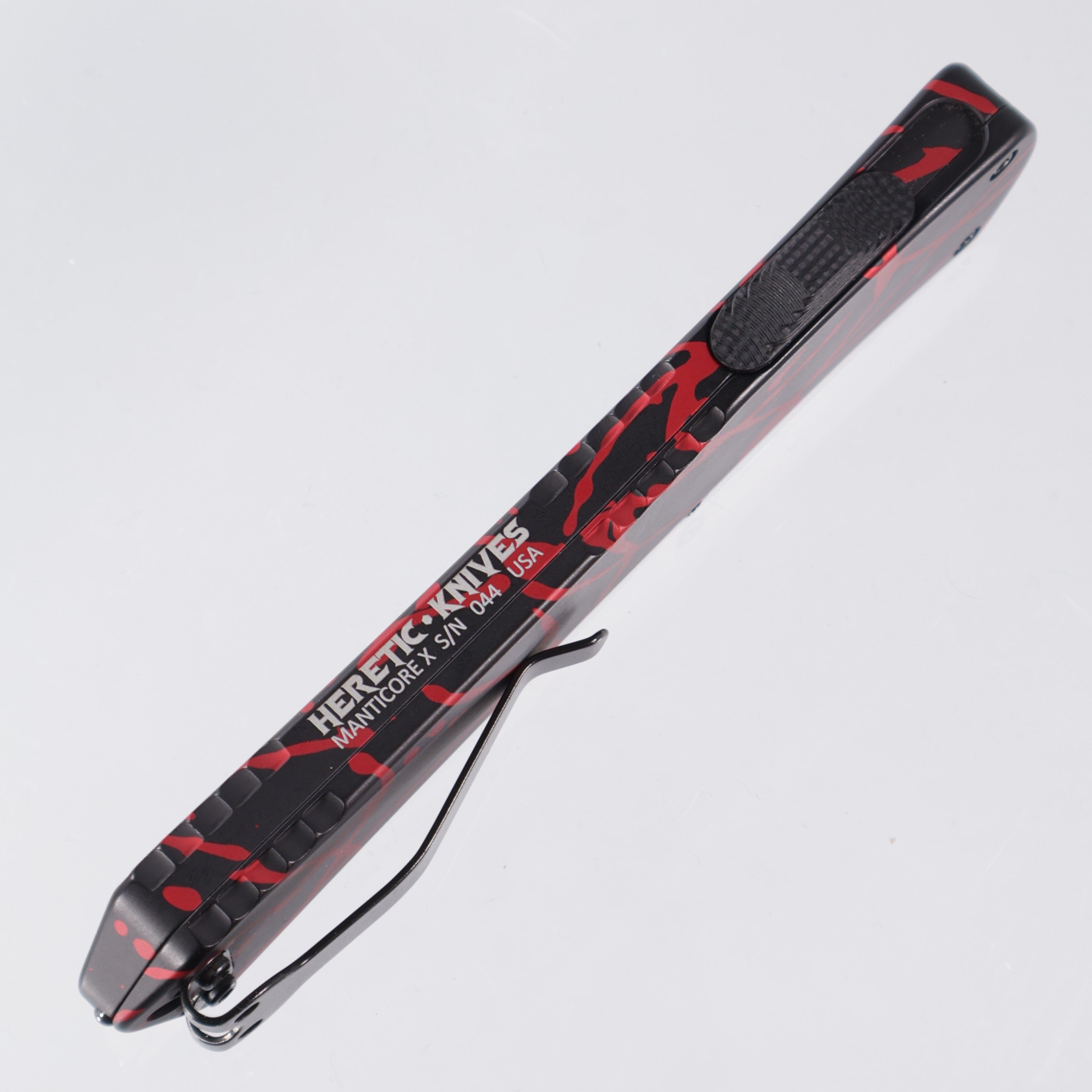 Heretic Manticore X - Black Aluminum w/ Red Splash - Double Edge DLC S35VN - H032-6A-RS Pre-Owned