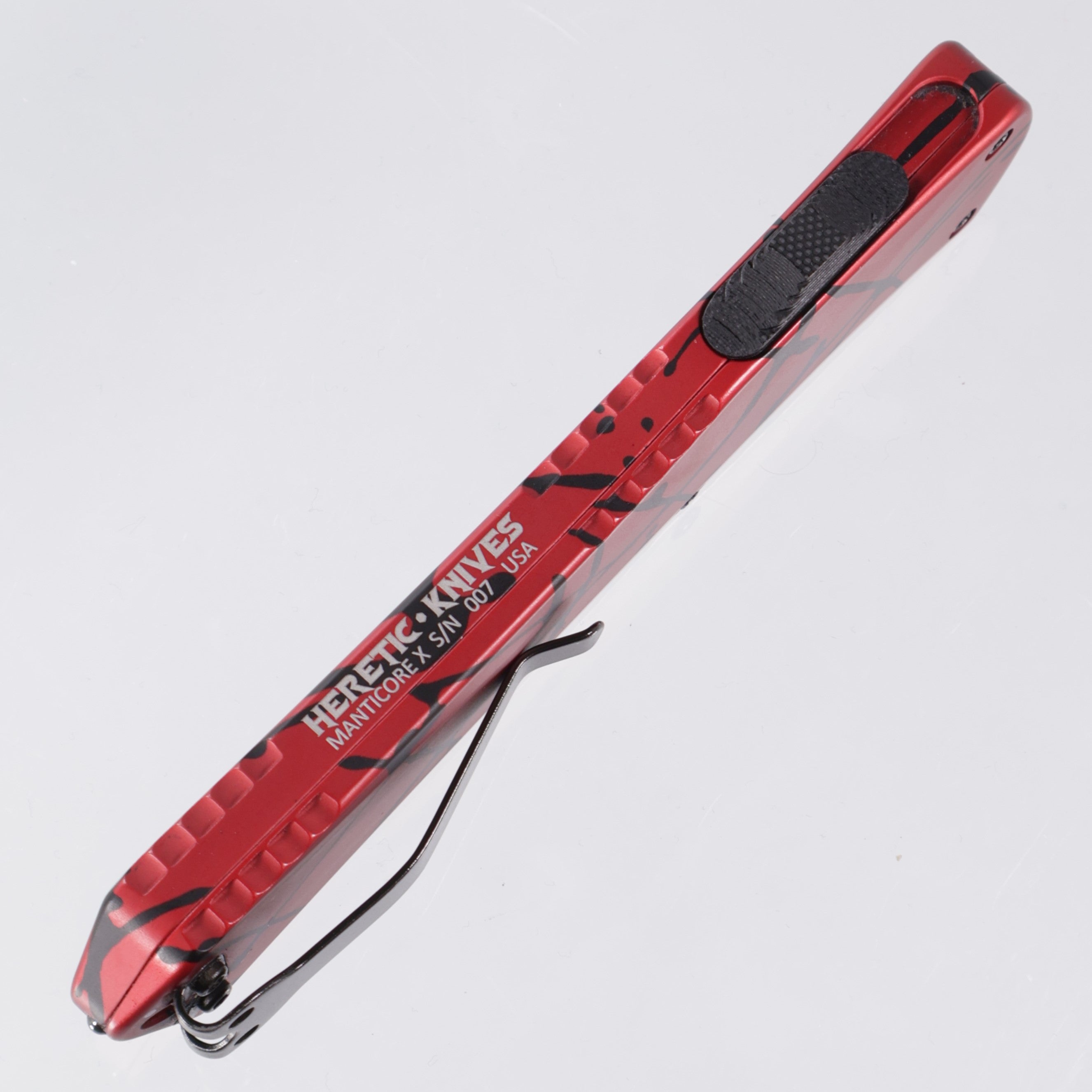 Heretic Manticore X - Red Aluminum w/ Black Splash - Double Edge DLC S35VN - H032-6A-REDBS Pre-Owned
