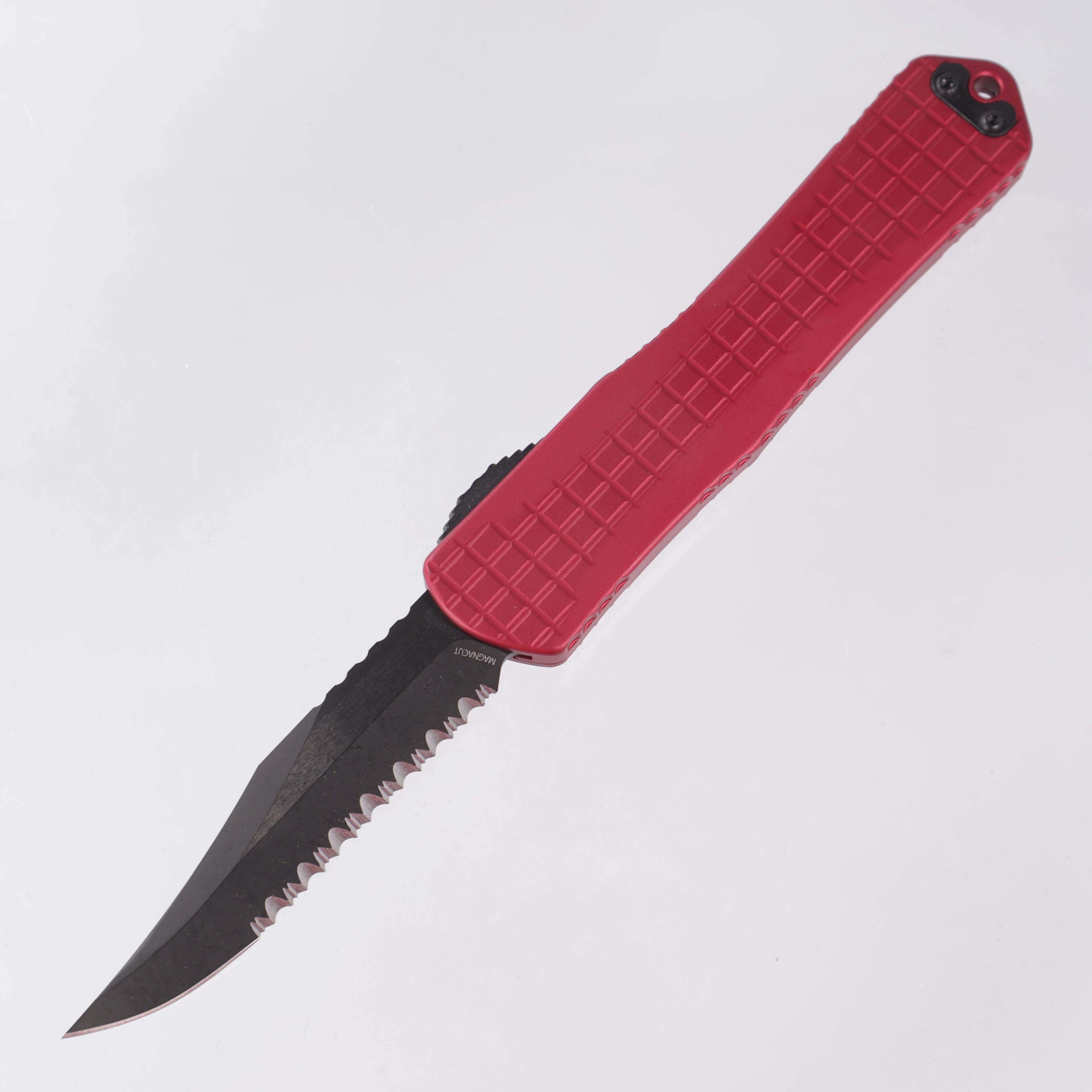Heretic Manticore X - Red Frag Aluminum - Bowie, Full Serrate, DLC Magnacut - H030BF-6C-RED