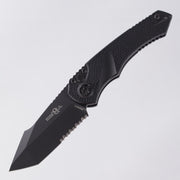 Heretic Mini Pariah Auto - Tanto Black Partial Serrate Magnacut - Black Polymer - H055-4B-T