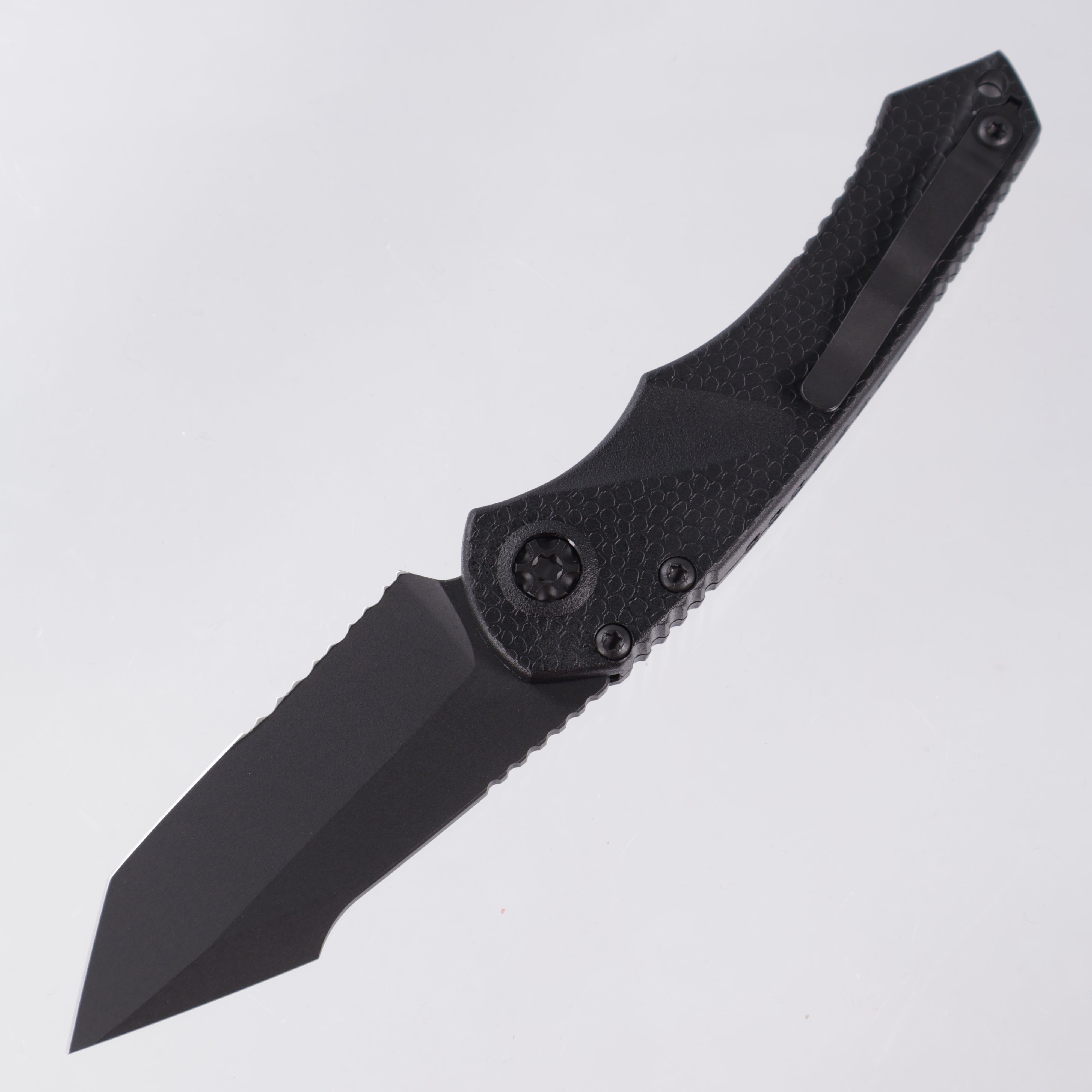 Heretic Mini Pariah Auto - Tanto Black Partial Serrate Magnacut - Black Polymer - H055-4B-T