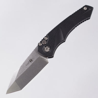 Heretic Mini Pariah Auto - Tanto Stonewash Magnacut - Black Polymer - H055-2A