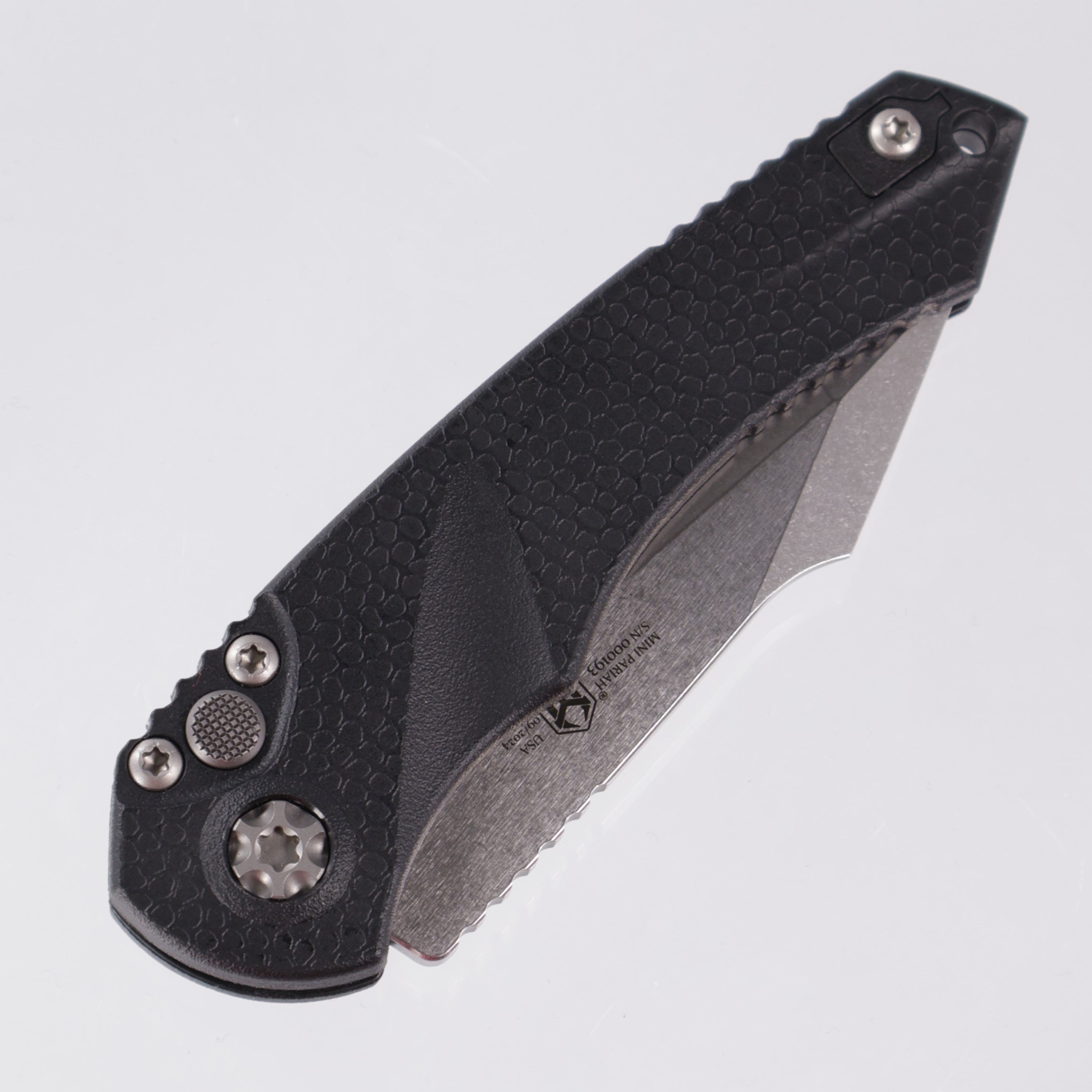 Heretic Mini Pariah Auto - Tanto Stonewash Magnacut - Black Polymer - H055-2A