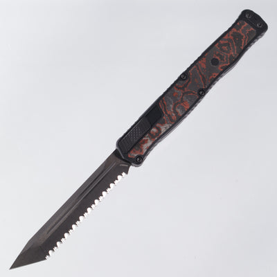 Heretic Cleric 2 - Red CamoCarbon Inlays - Tanto Full Serrated DLC Magnacut - Cleric II H019-6C-RD/CC