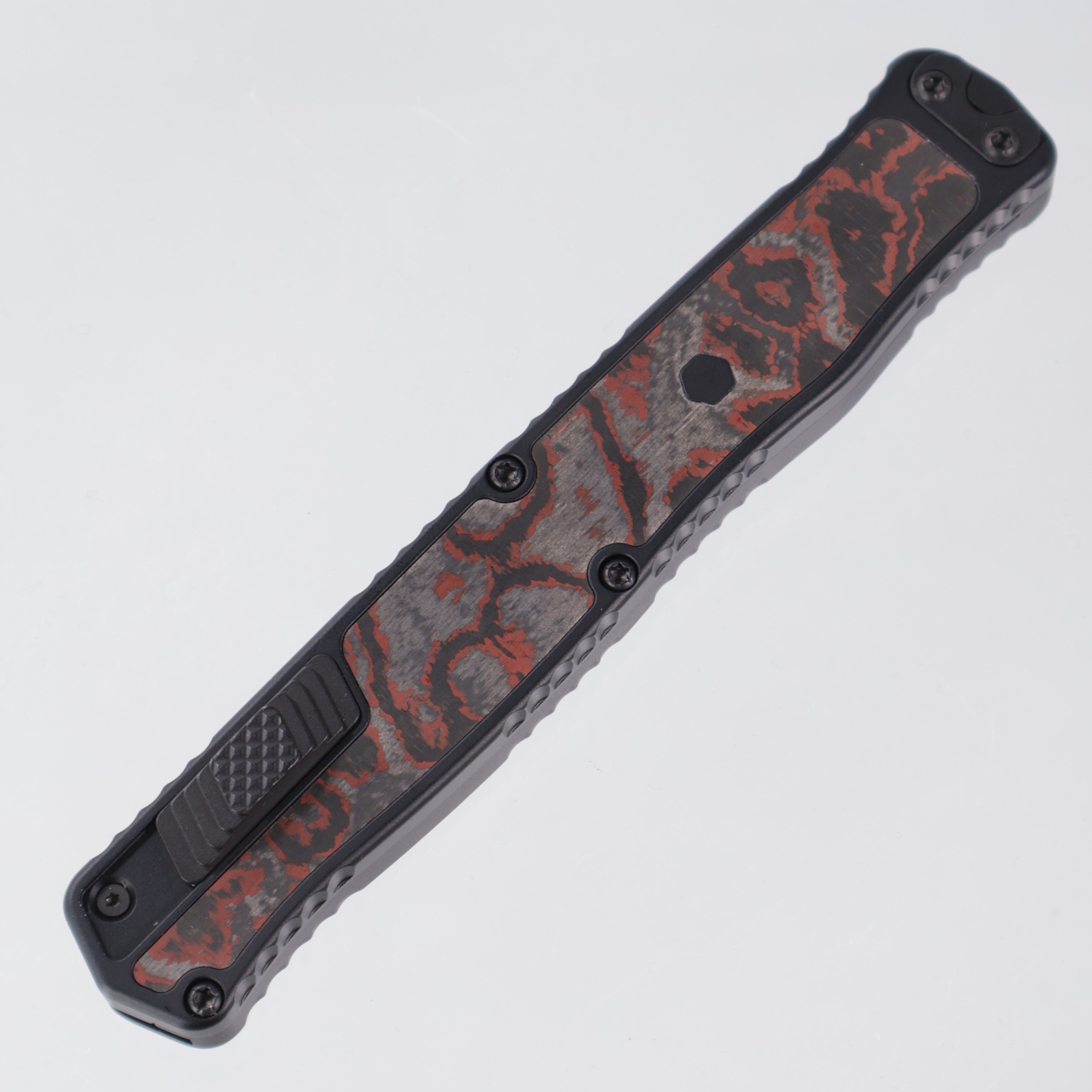 Heretic Cleric 2 - Red CamoCarbon Inlays - Tanto Full Serrated DLC Magnacut - Cleric II H019-6C-RD/CC