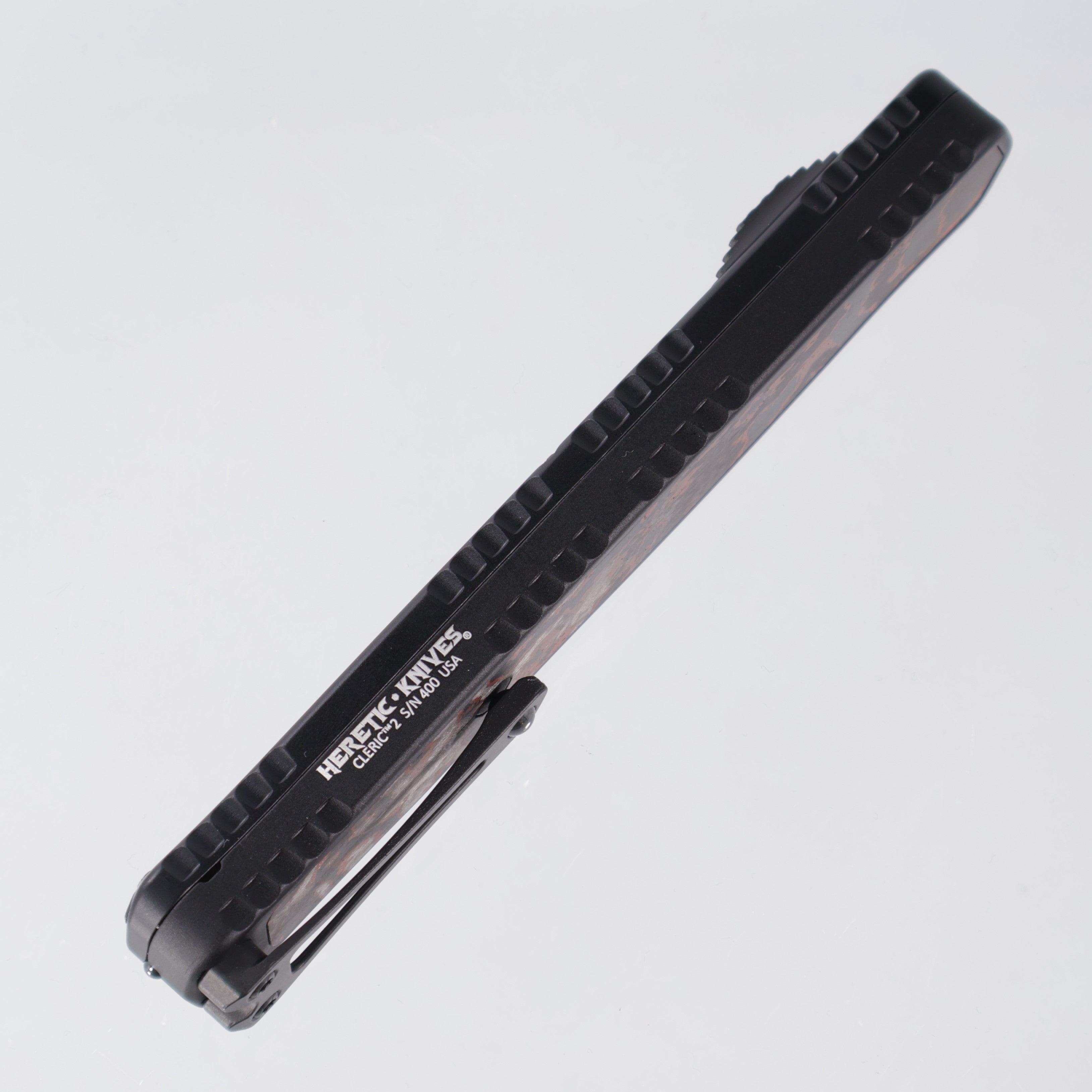 Heretic Cleric 2 - Red CamoCarbon Inlays - Tanto DLC Magnacut - Cleric II H019-6A-RD/CC