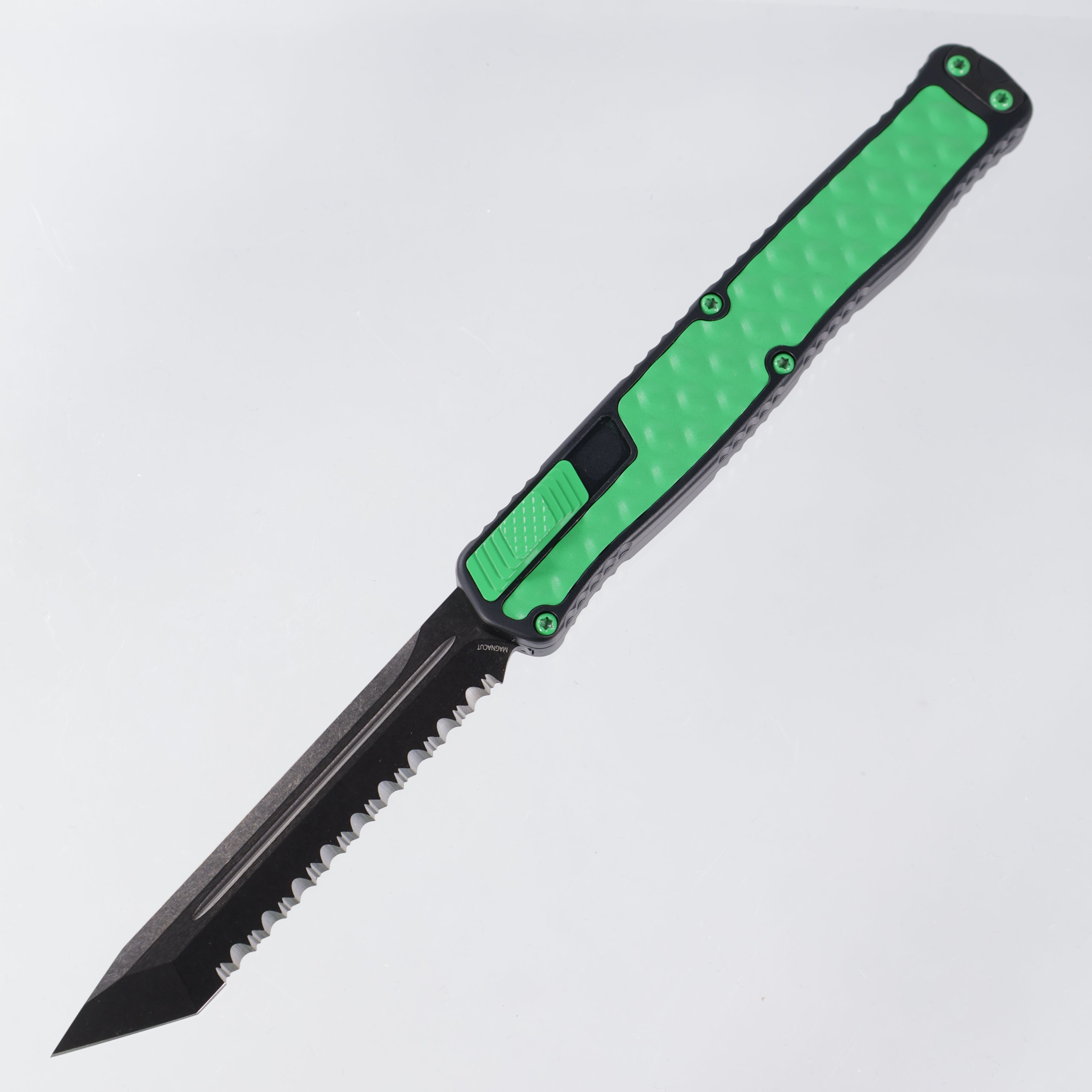 Heretic Cleric 2 - Black w/ Toxic Green Stainless Inlay - DLC Tanto Magnacut Full Serrate - Cleric II H019-6C-TXHDW