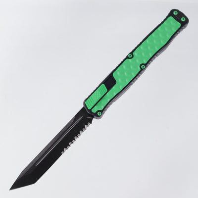 Heretic Cleric 2 - Black w/ Toxic Green Stainless Inlay - DLC Tanto Magnacut Partial Serrate - Cleric II H019-6B-TXHDW