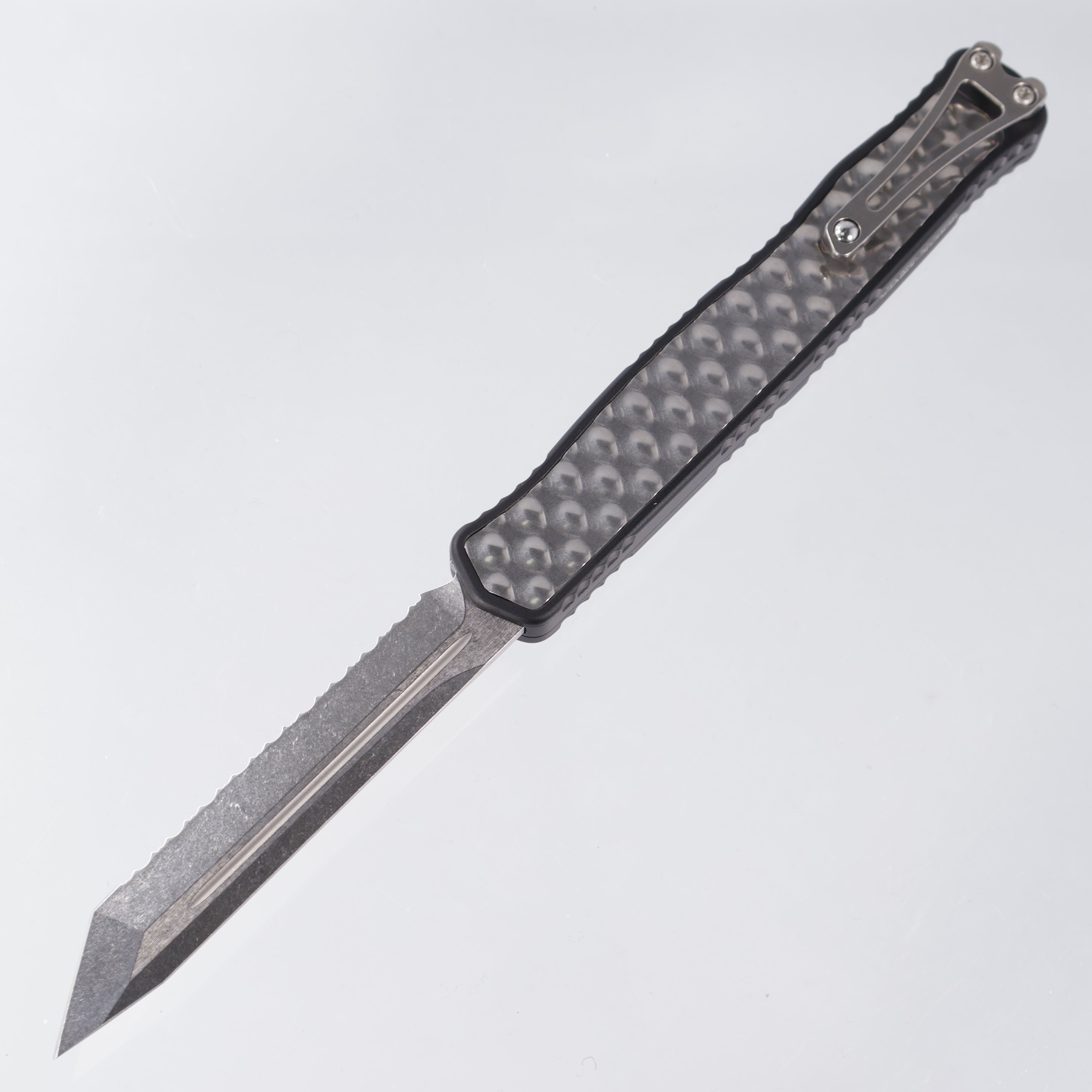Heretic Cleric 2 - Black w/ Stainless Inlay - Tanto Stonewashed Magnacut Full Serrate - Cleric II H019-6C-TXHDW