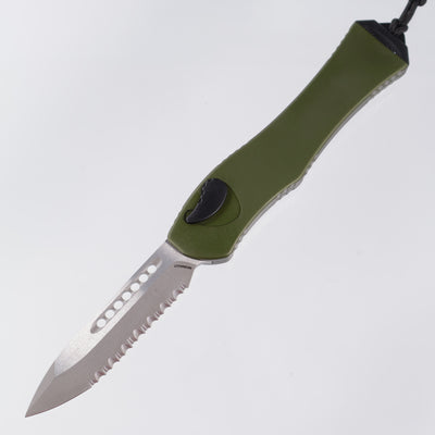 Heretic Hydra V4 - OD Green Aluminum - Single Edge Full Serrate, Battleworn Magnacut - H407-5C-GRN