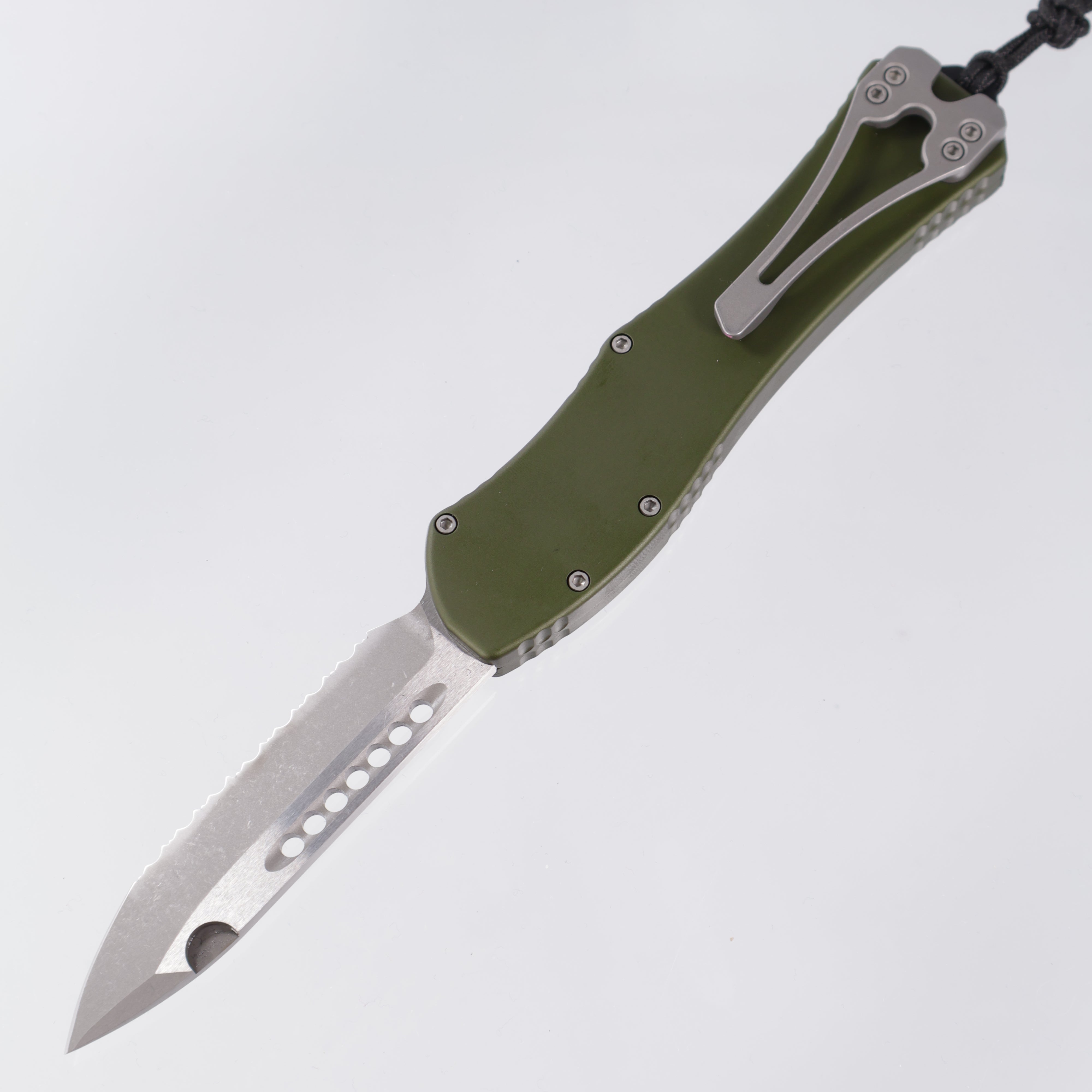 Heretic Hydra V4 - OD Green Aluminum - Single Edge Full Serrate, Battleworn Magnacut - H407-5C-GRN