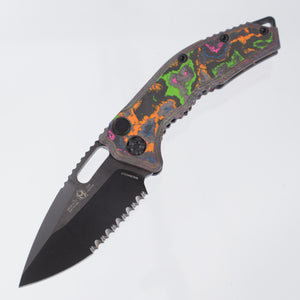 Heretic Medusa V3 Auto Tanto - 80s Camo Carbon - Full Serrate DLC Magnacut - BR OP Exclusive - H011-6C-80/CC
