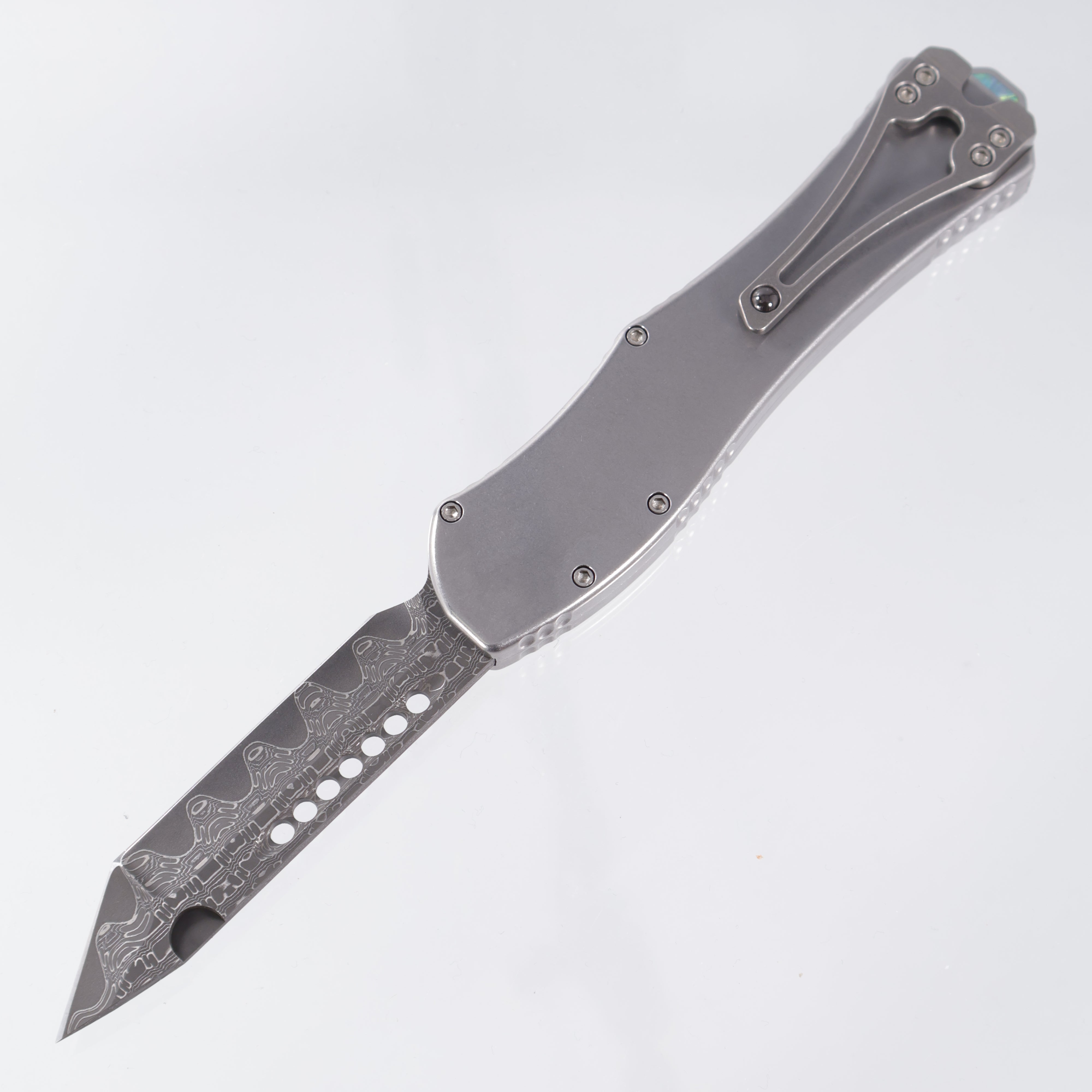 Heretic Hydra V4 Custom - Vegas Forge San Mai Reptilian Damascus - Stainess Steel Chassis w/ San Mai Reptilian button cover, Abalone inlays & Abalone button inlay - S/N: 010